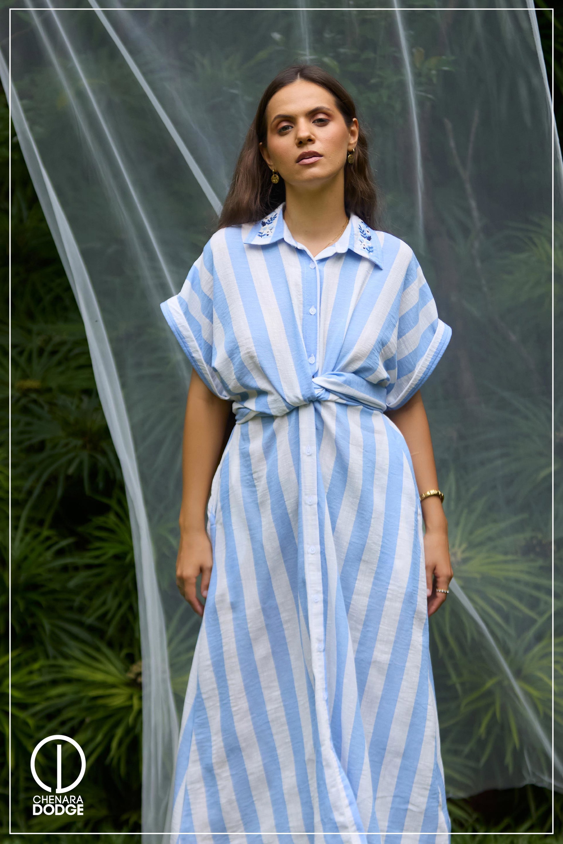 RORY TWISTED EMB MIDI DRESS
