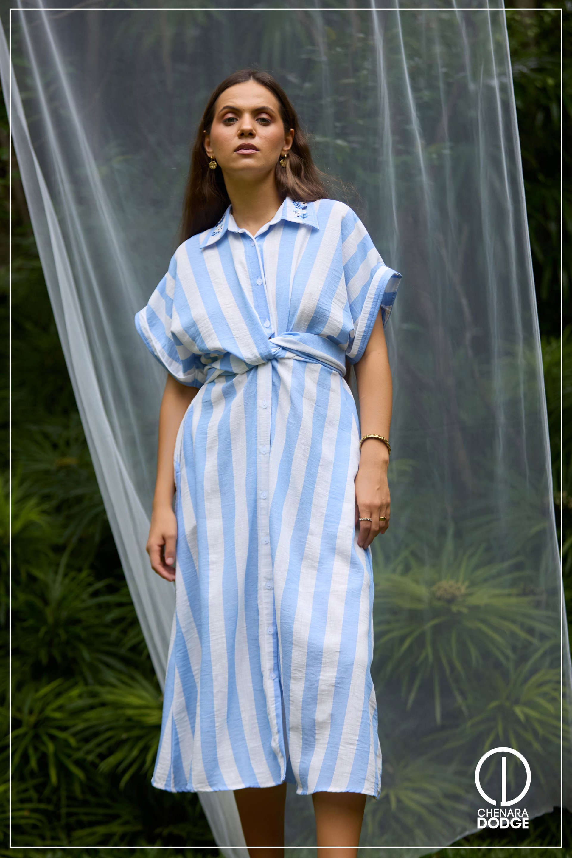 RORY TWISTED EMB MIDI DRESS