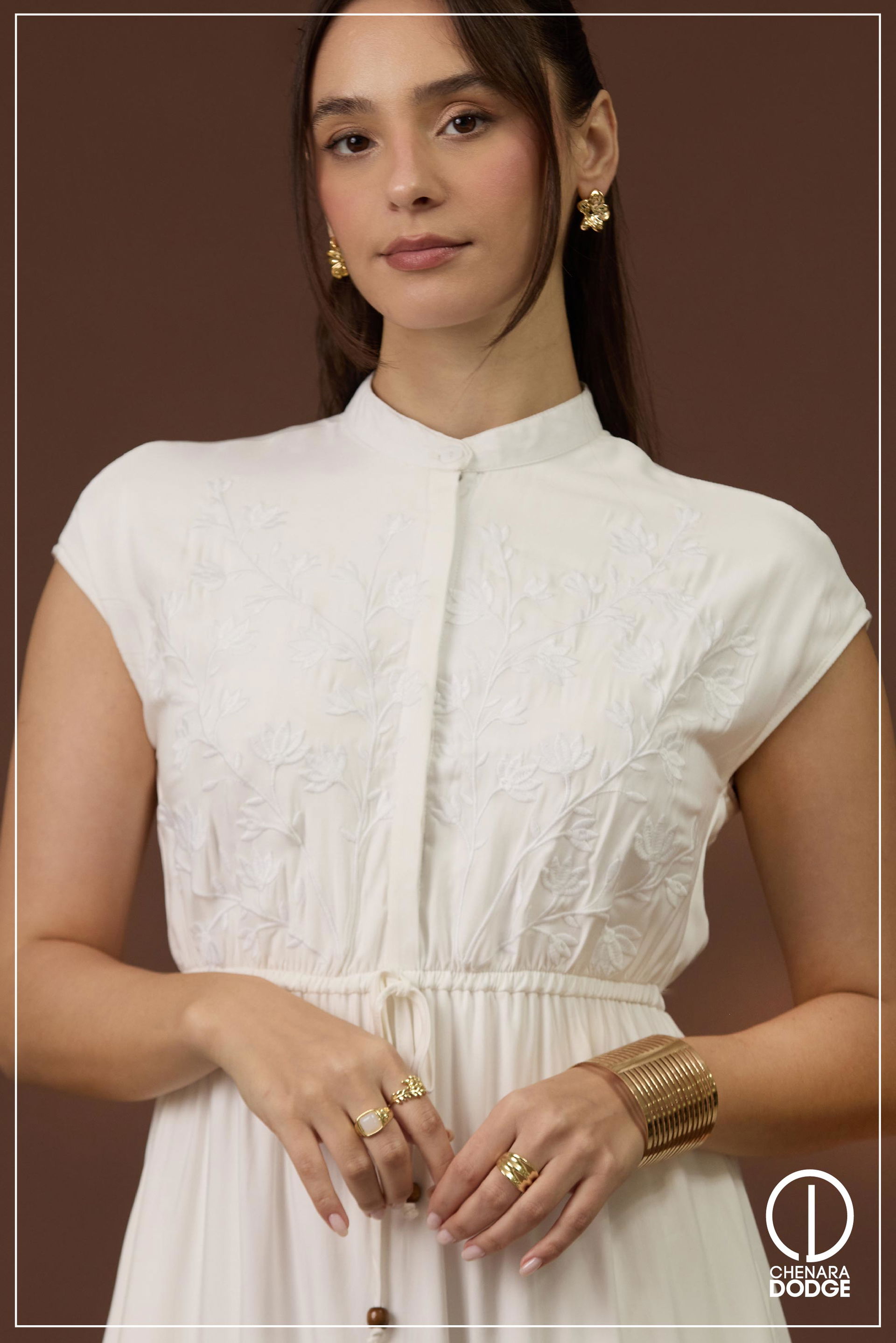 ROSE EMBROIDERED MIDI DRESS