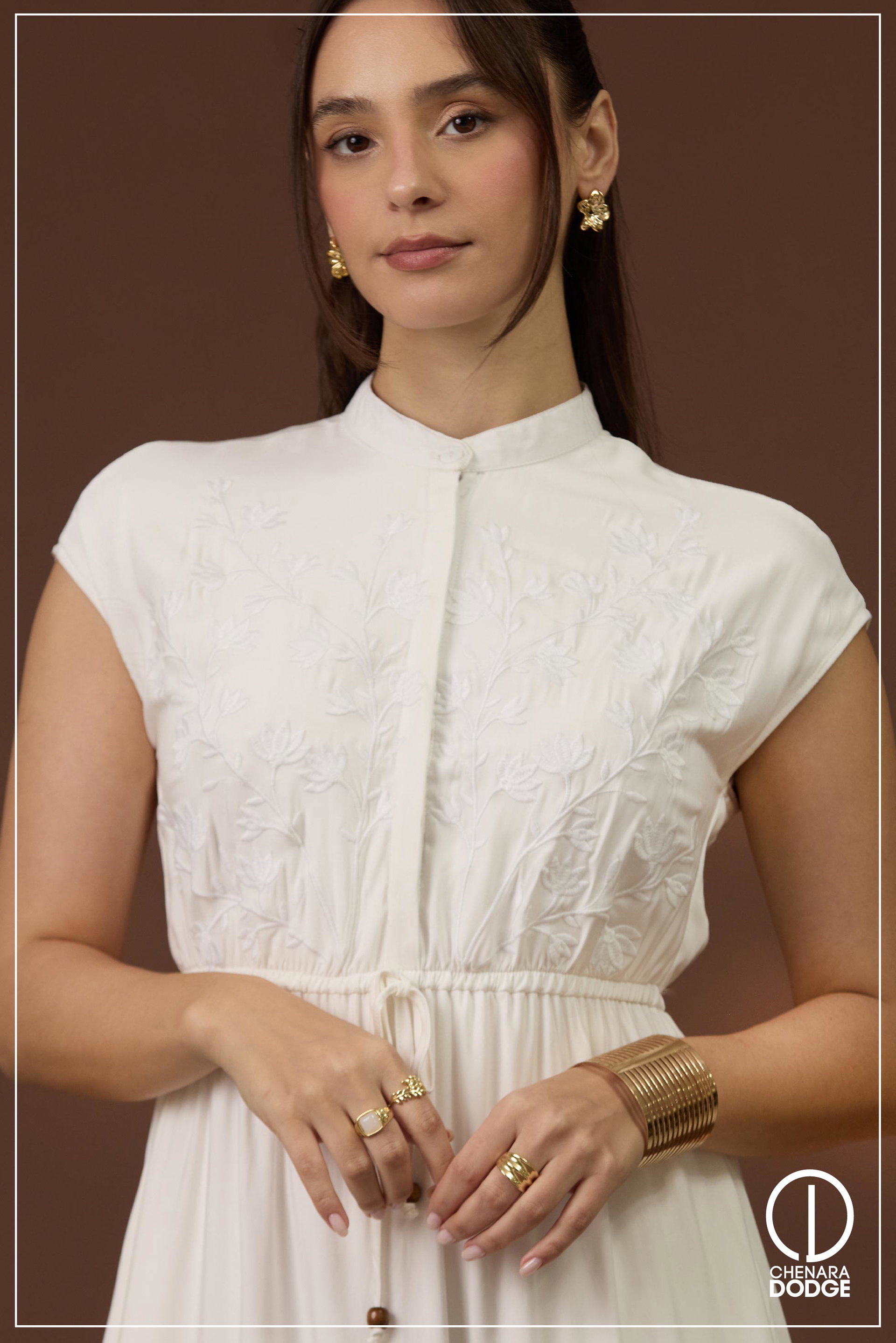 ROSE EMBROIDERED MIDI DRESS