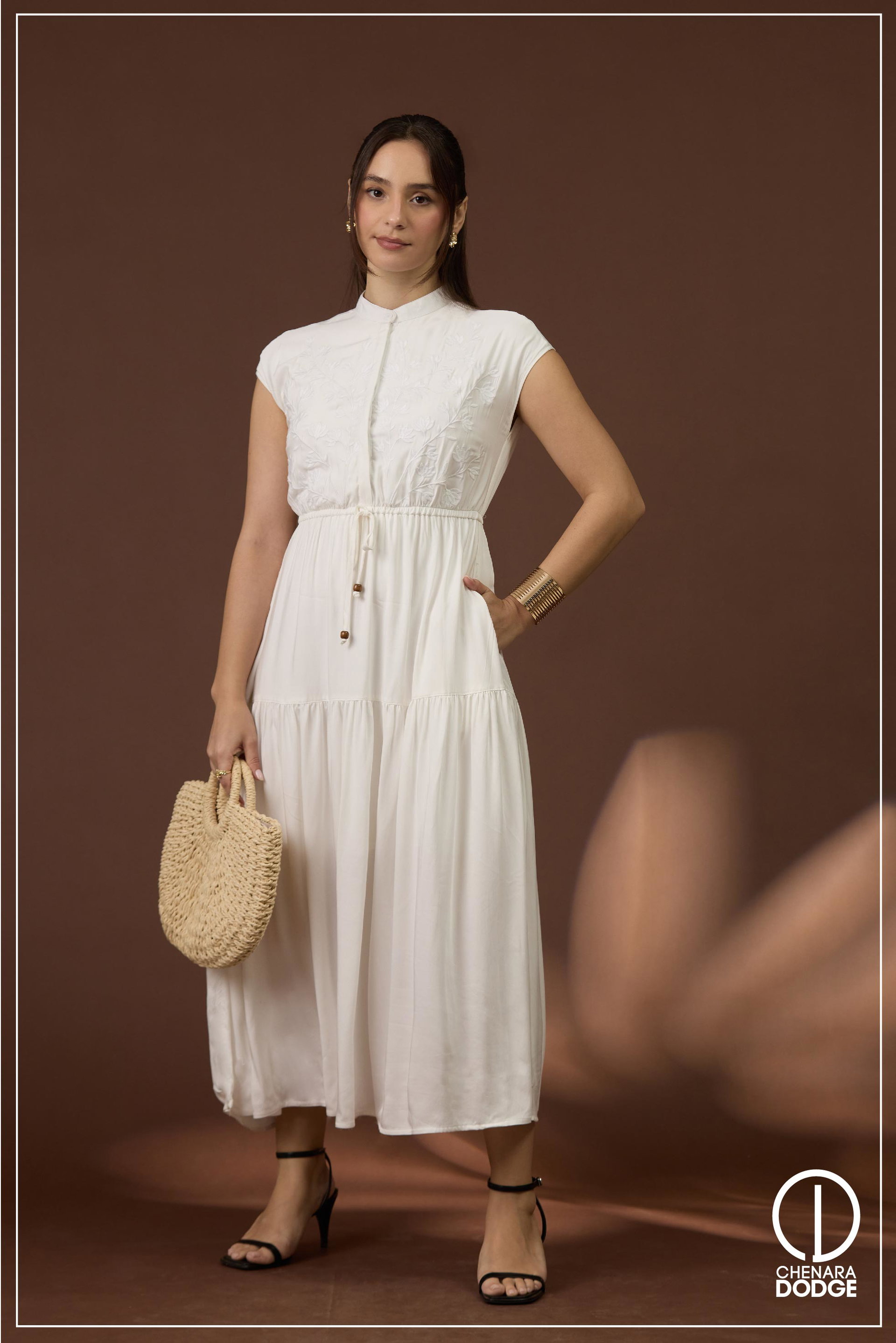 ROSE EMBROIDERED MIDI DRESS