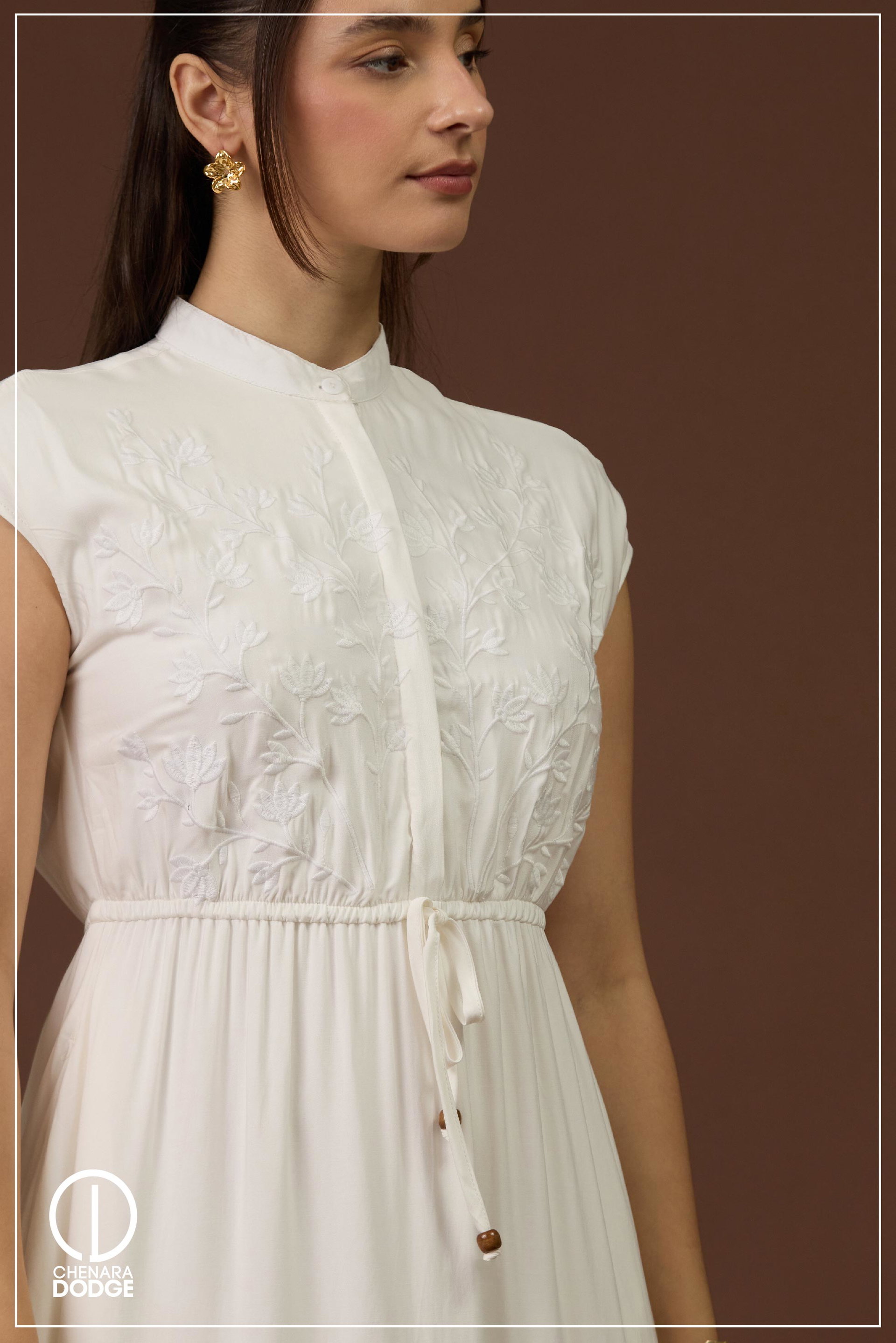 ROSE EMBROIDERED MIDI DRESS