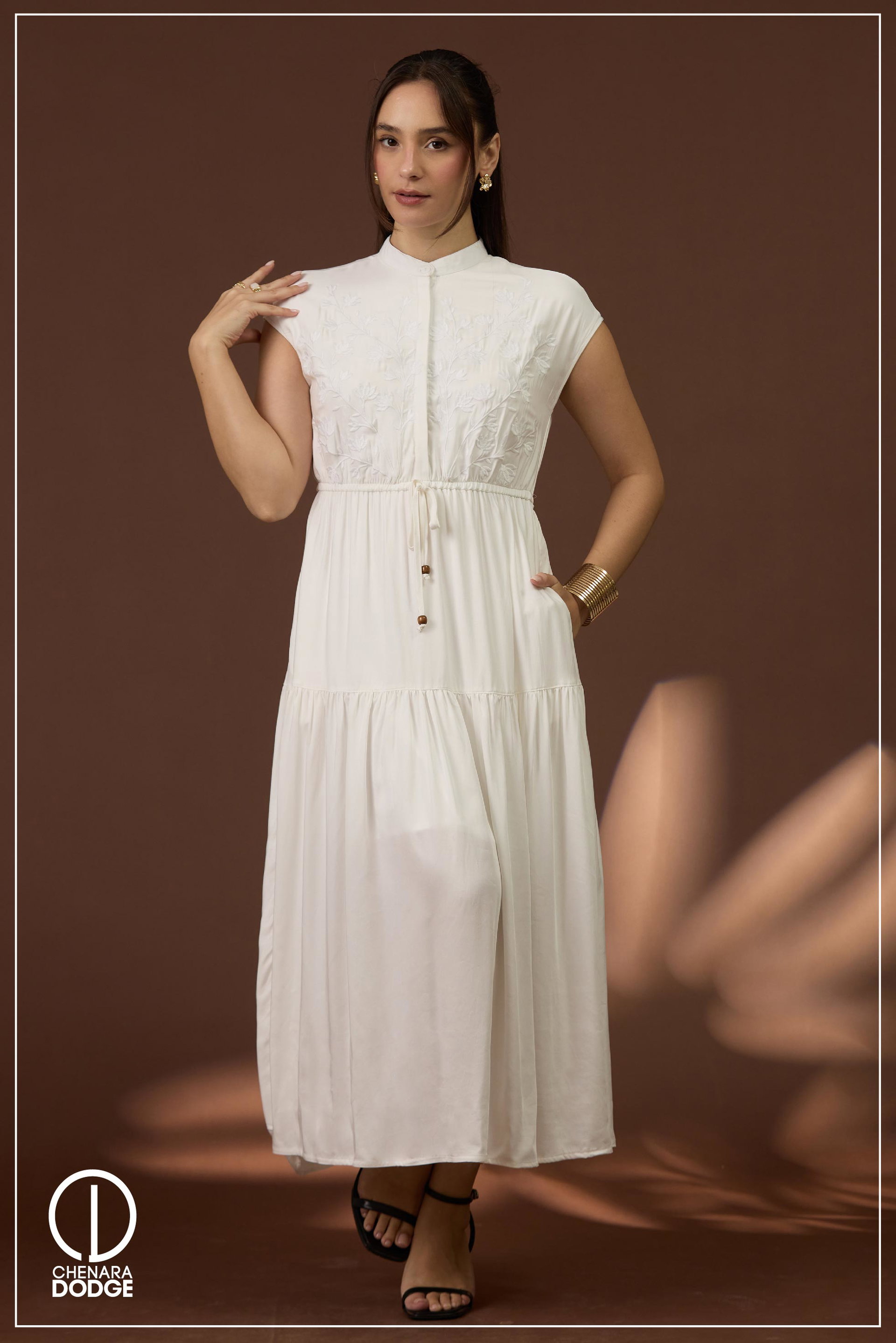 ROSE EMBROIDERED MIDI DRESS