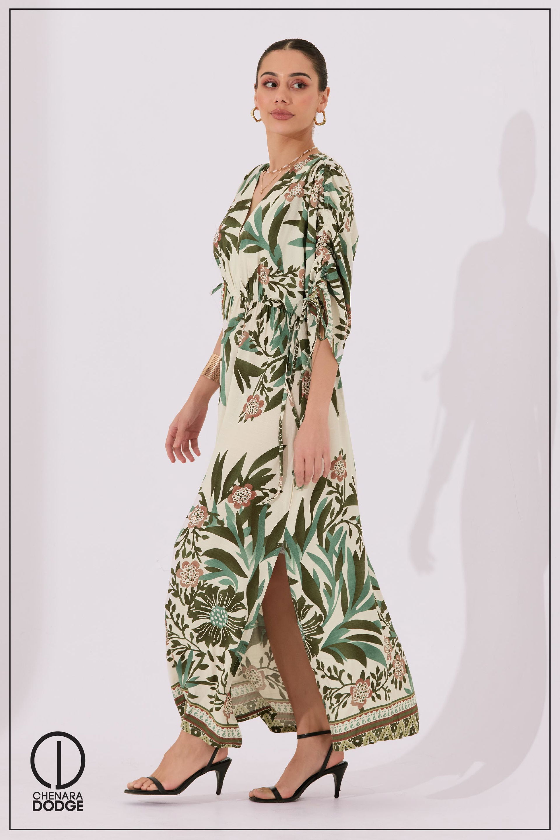 ROSE RUCHED SLEEVE MAXI DRESS