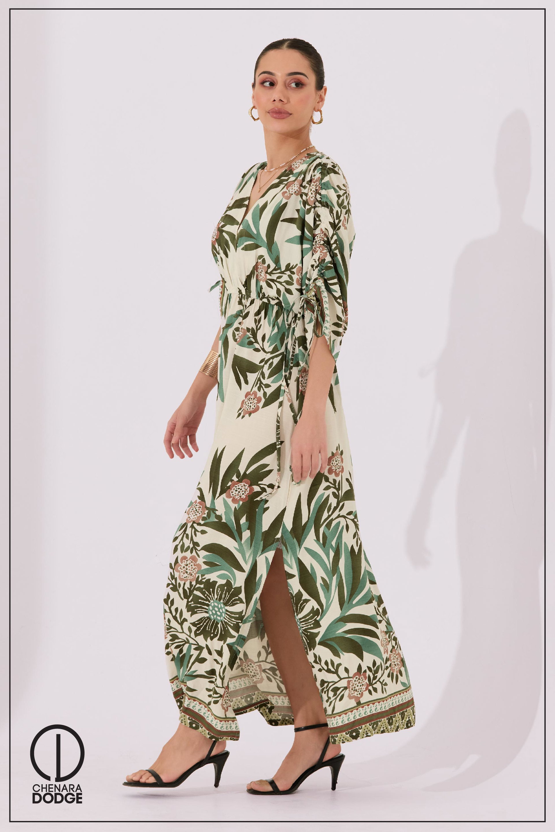 ROSE RUCHED SLEEVE MAXI DRESS