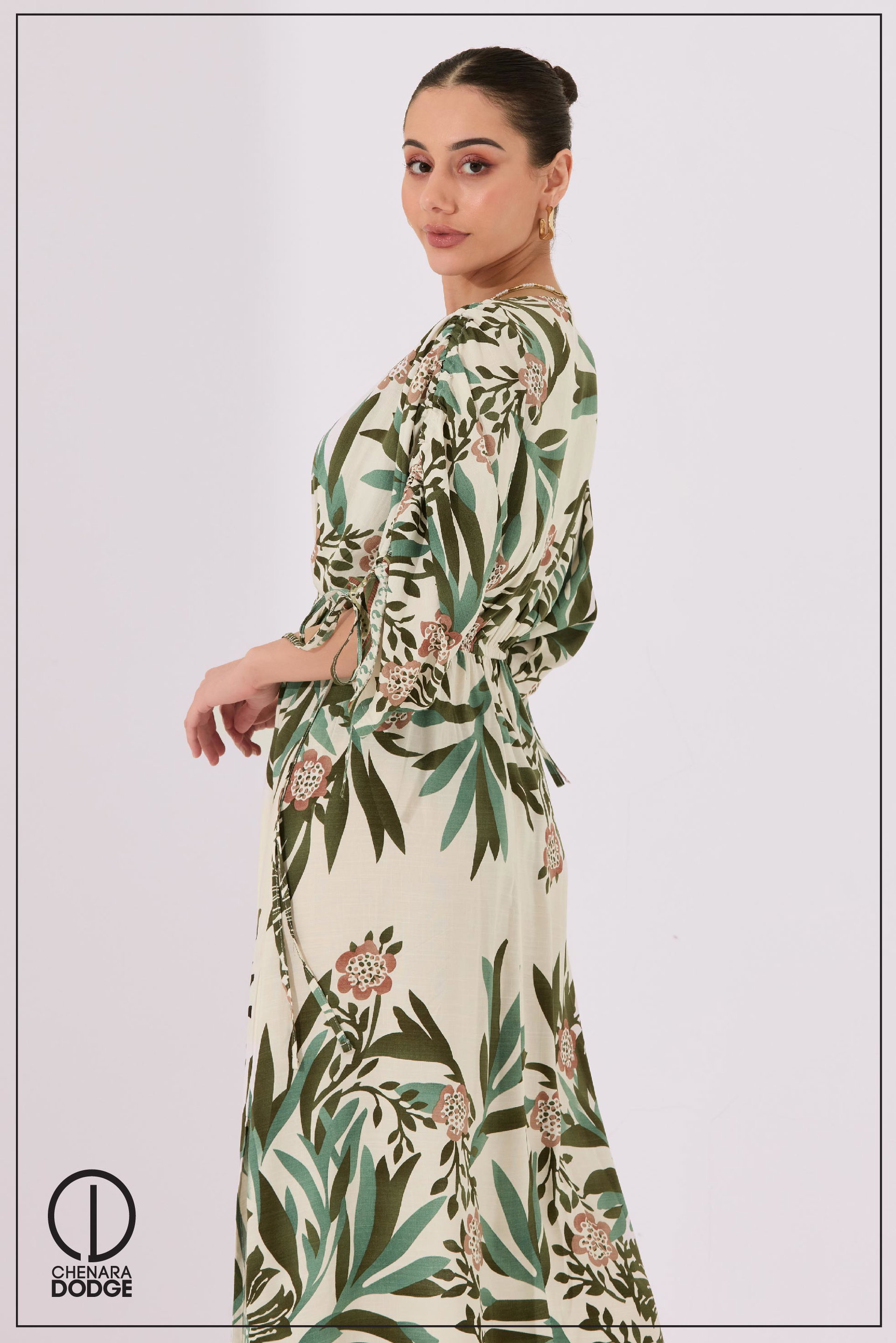 ROSE RUCHED SLEEVE MAXI DRESS