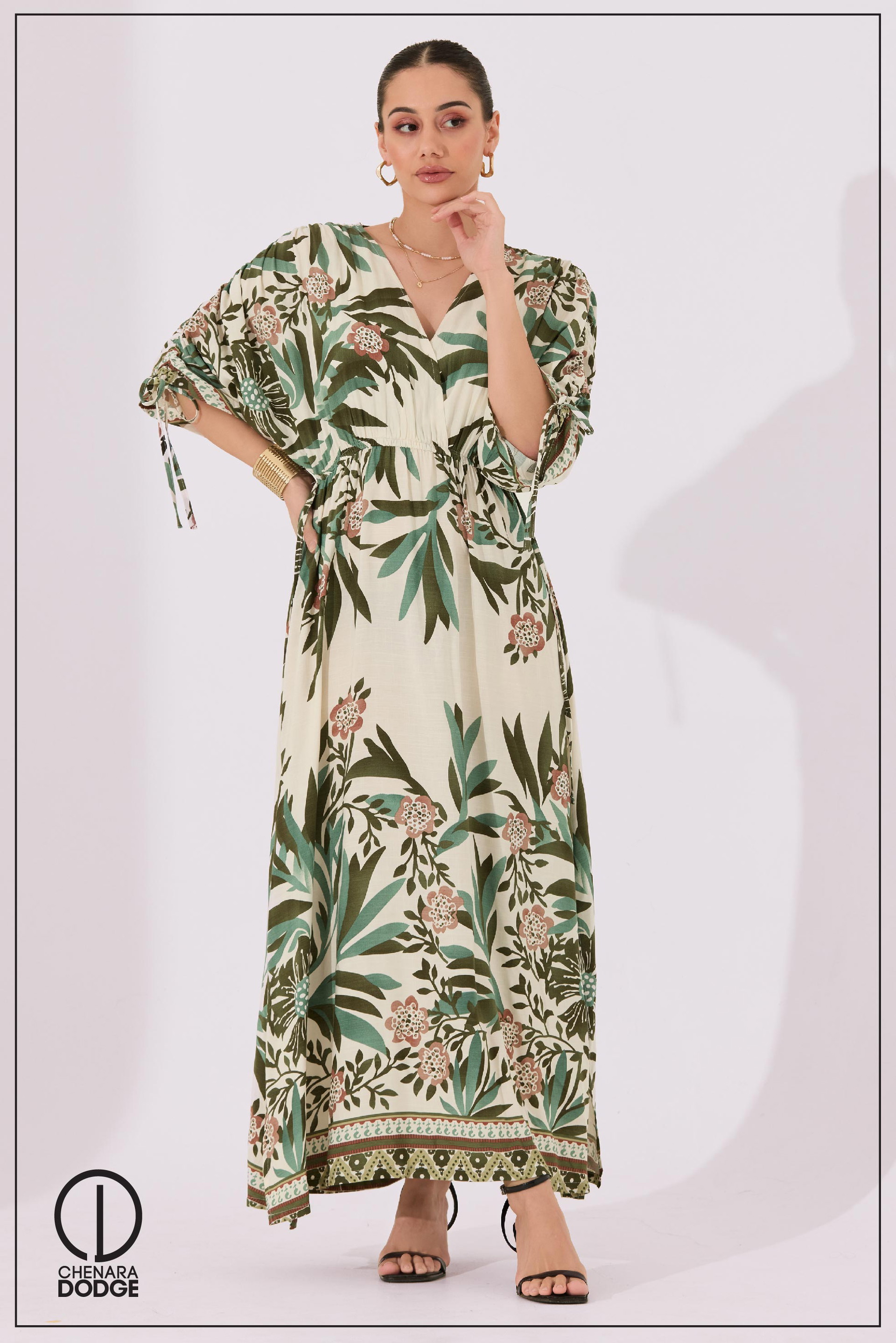 ROSE RUCHED SLEEVE MAXI DRESS