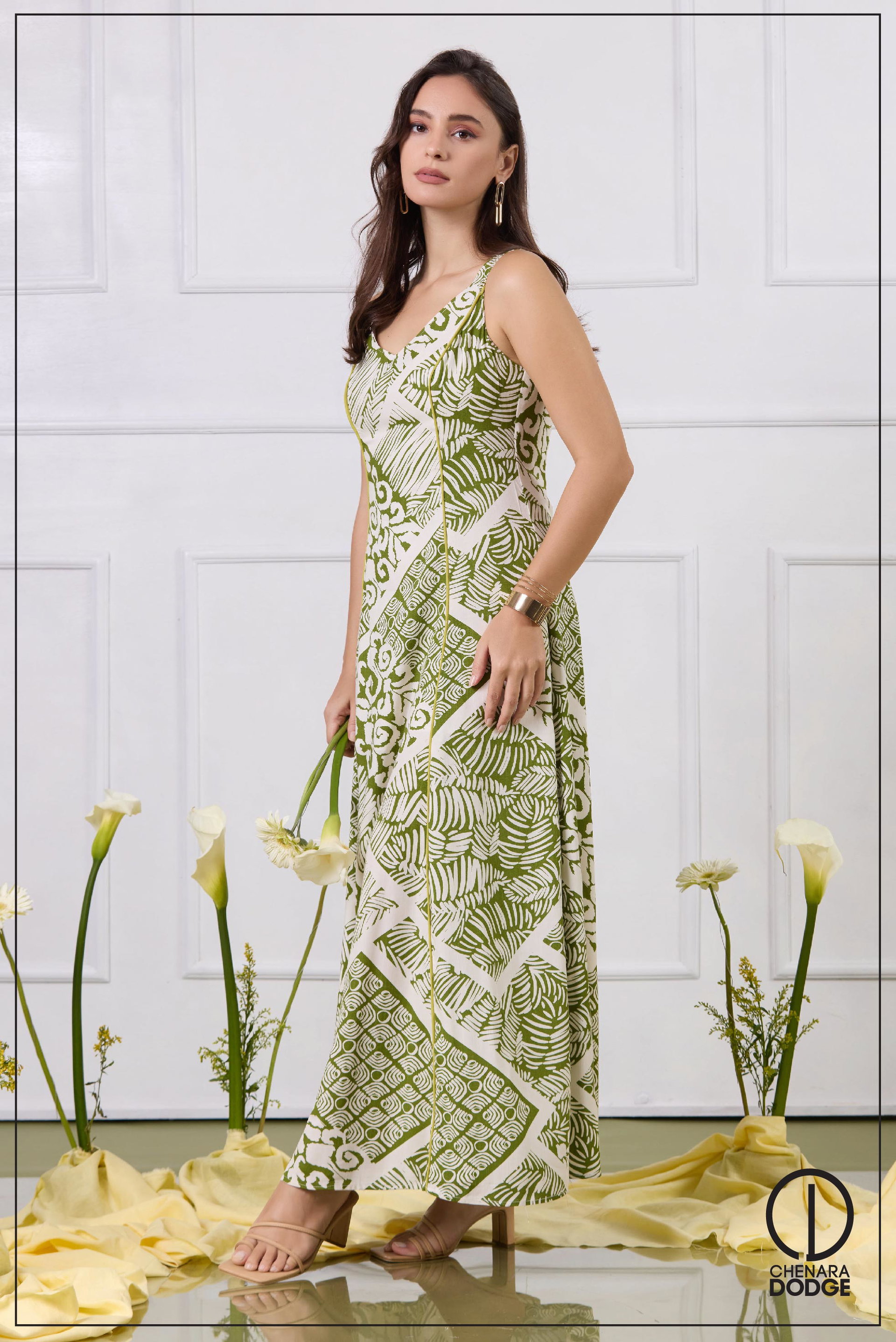 ROSIE STRAPPED V NECK MAXI DRESS