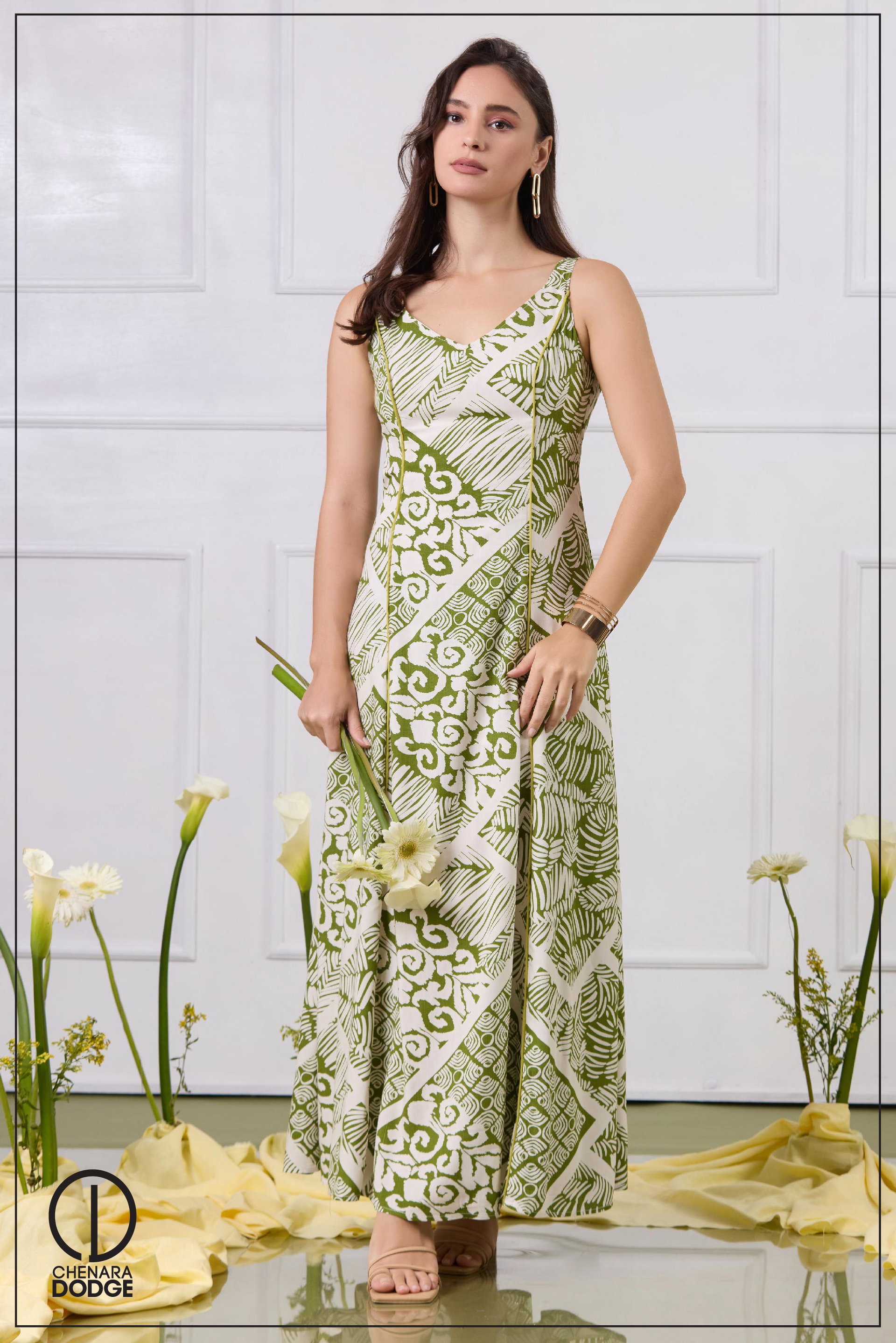 ROSIE STRAPPED V NECK MAXI DRESS