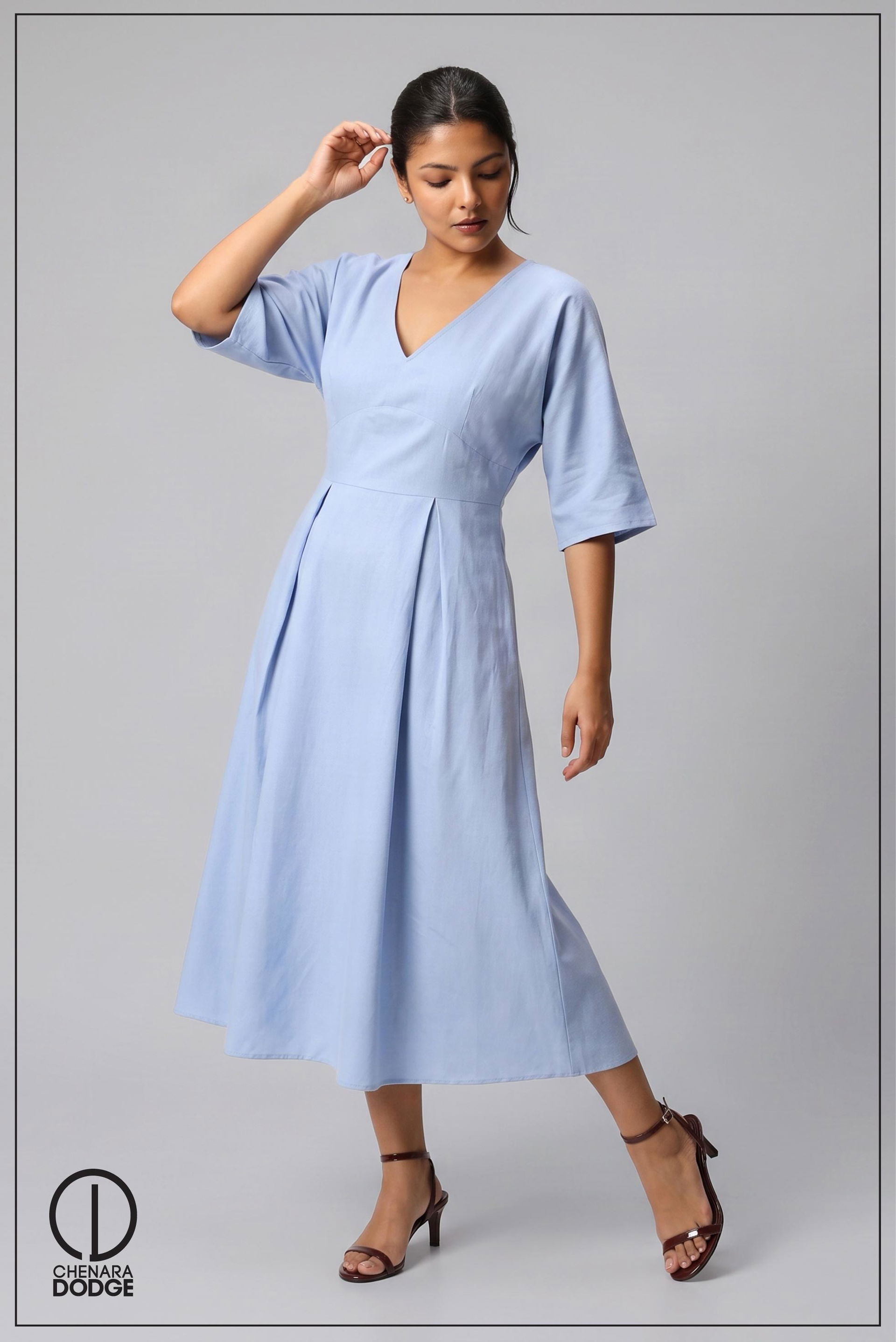 SADIE V NECK MIDI DRESS