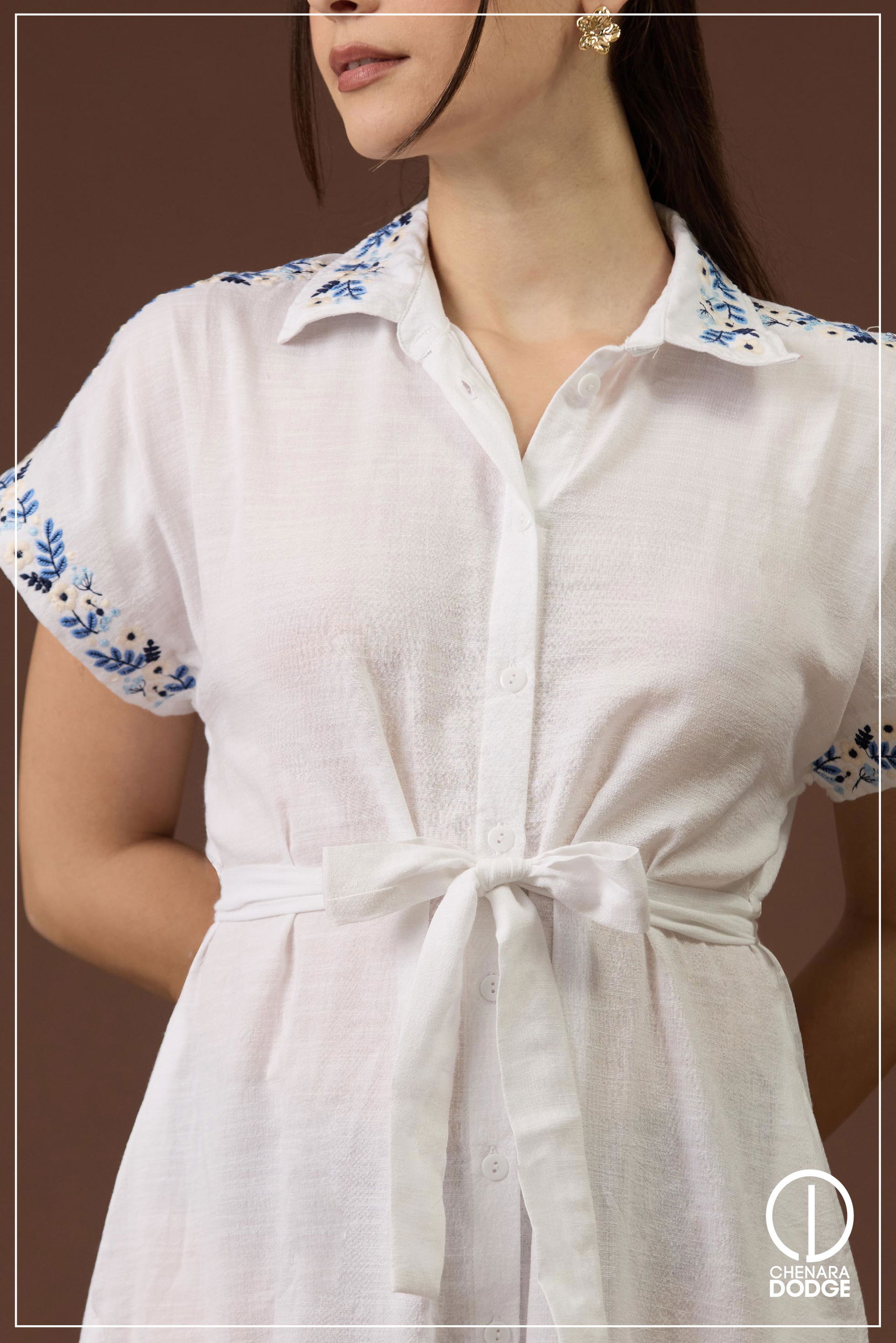 SAVANNAH BUTTON DOWN EMB MAXI DRESS