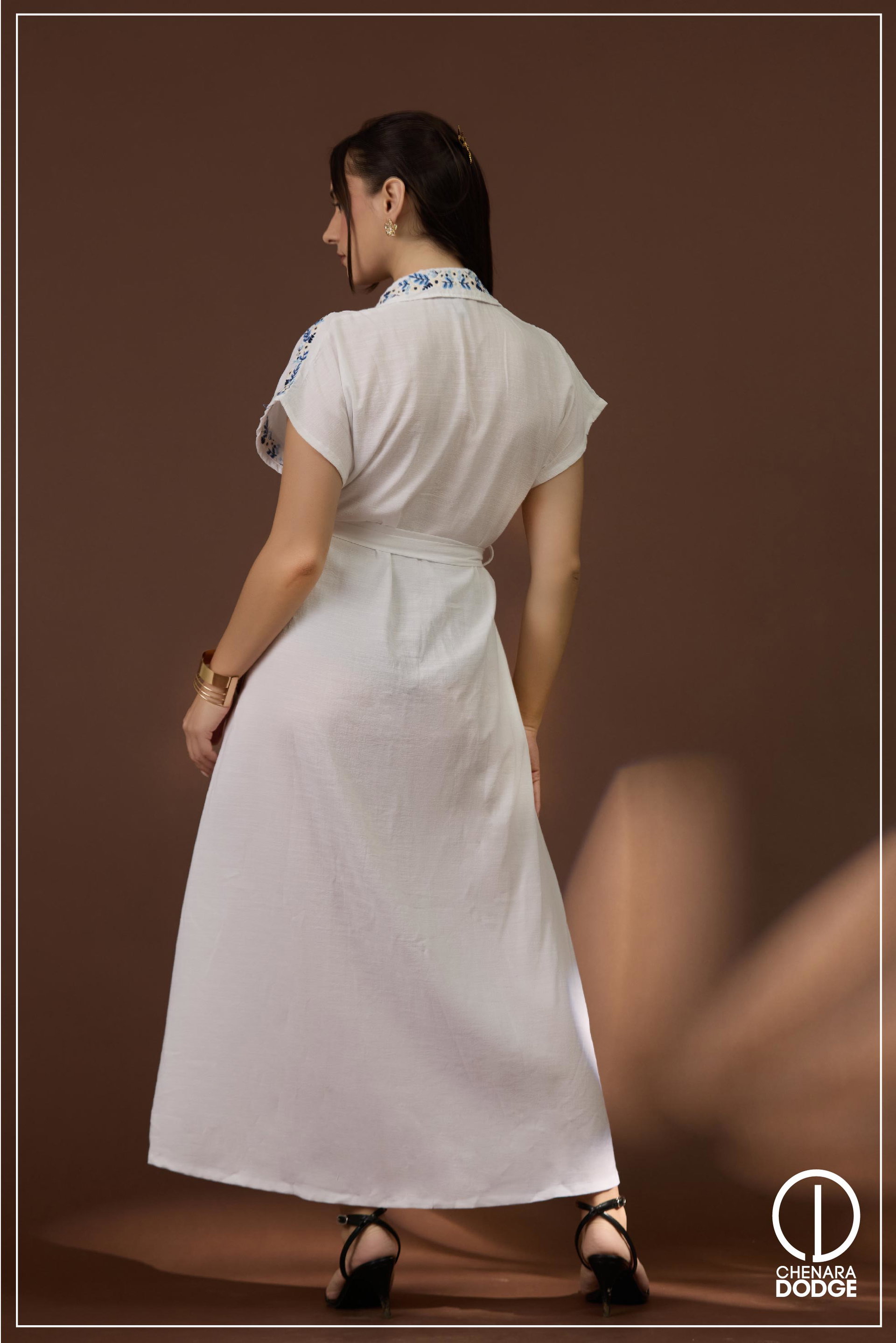 SAVANNAH BUTTON DOWN EMB MAXI DRESS