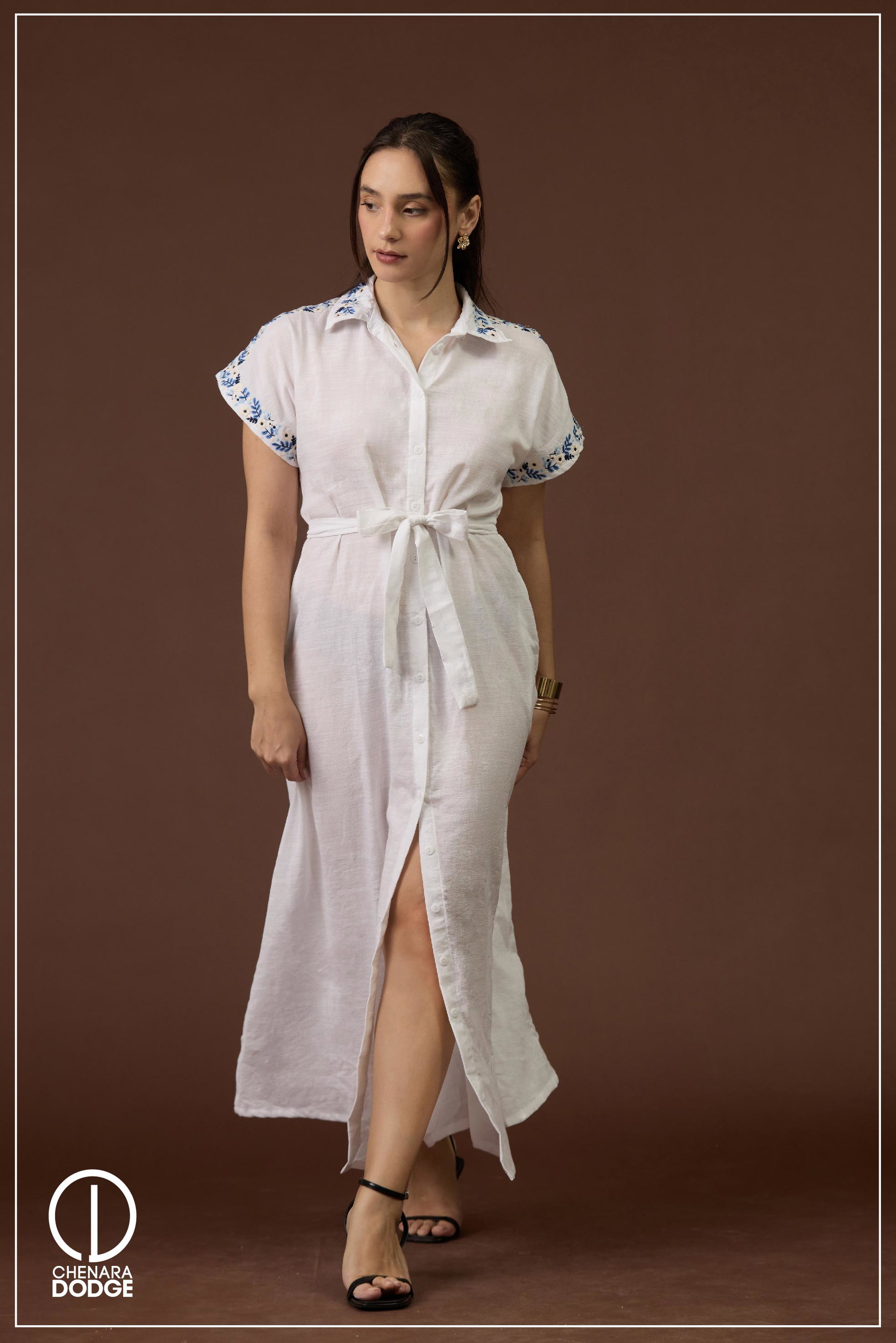 SAVANNAH BUTTON DOWN EMB MAXI DRESS