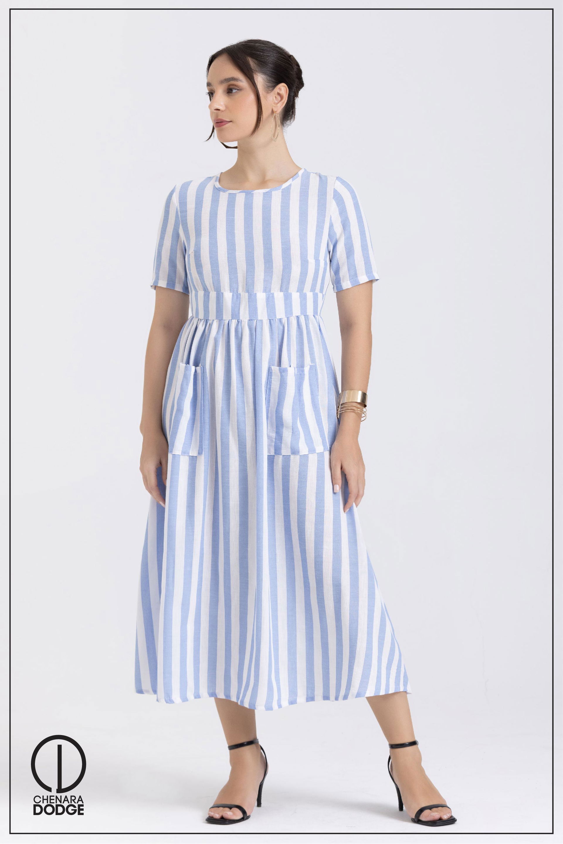 SIDNEY STRIPED POCKET MIDI DRESS