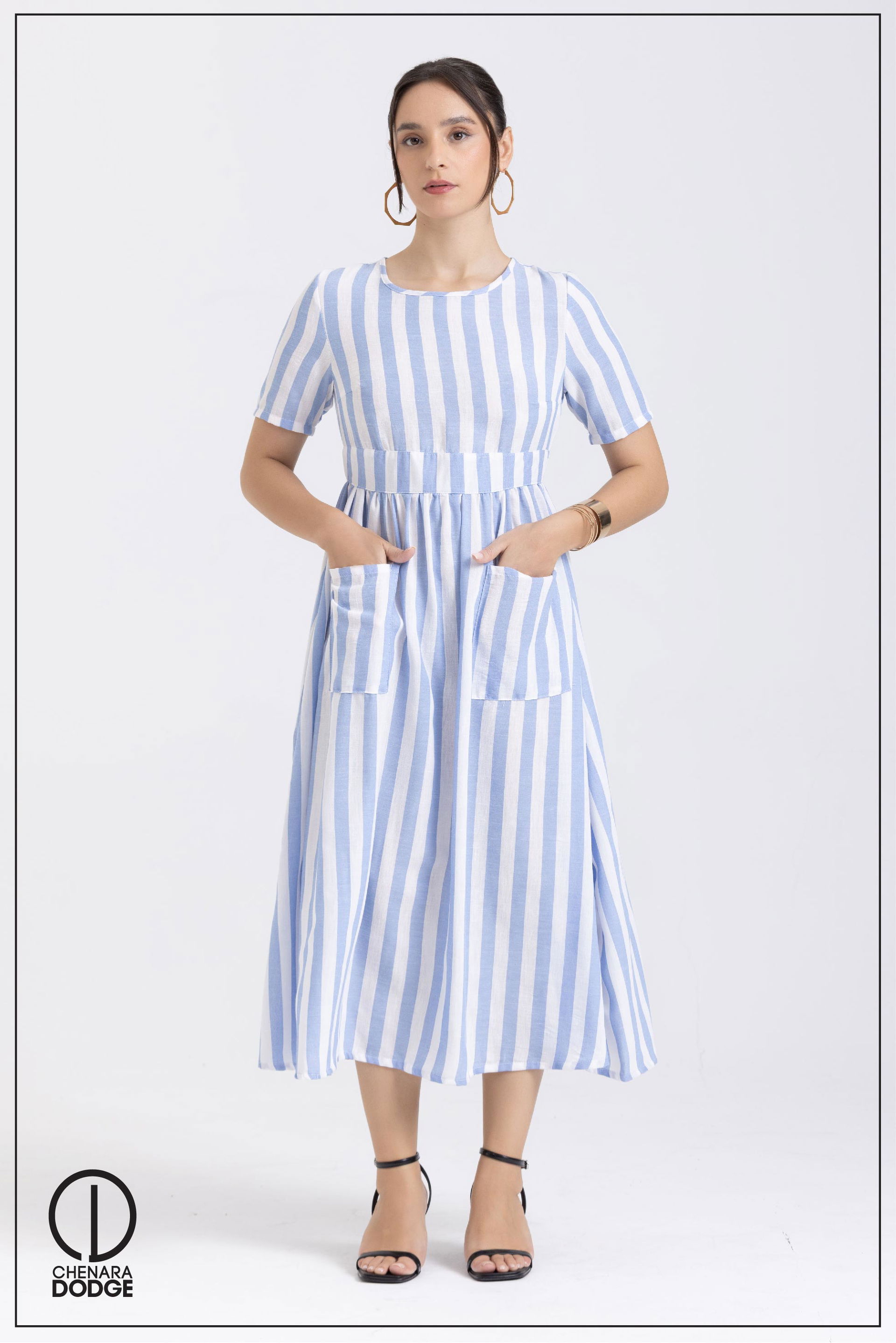 SIDNEY STRIPED POCKET MIDI DRESS
