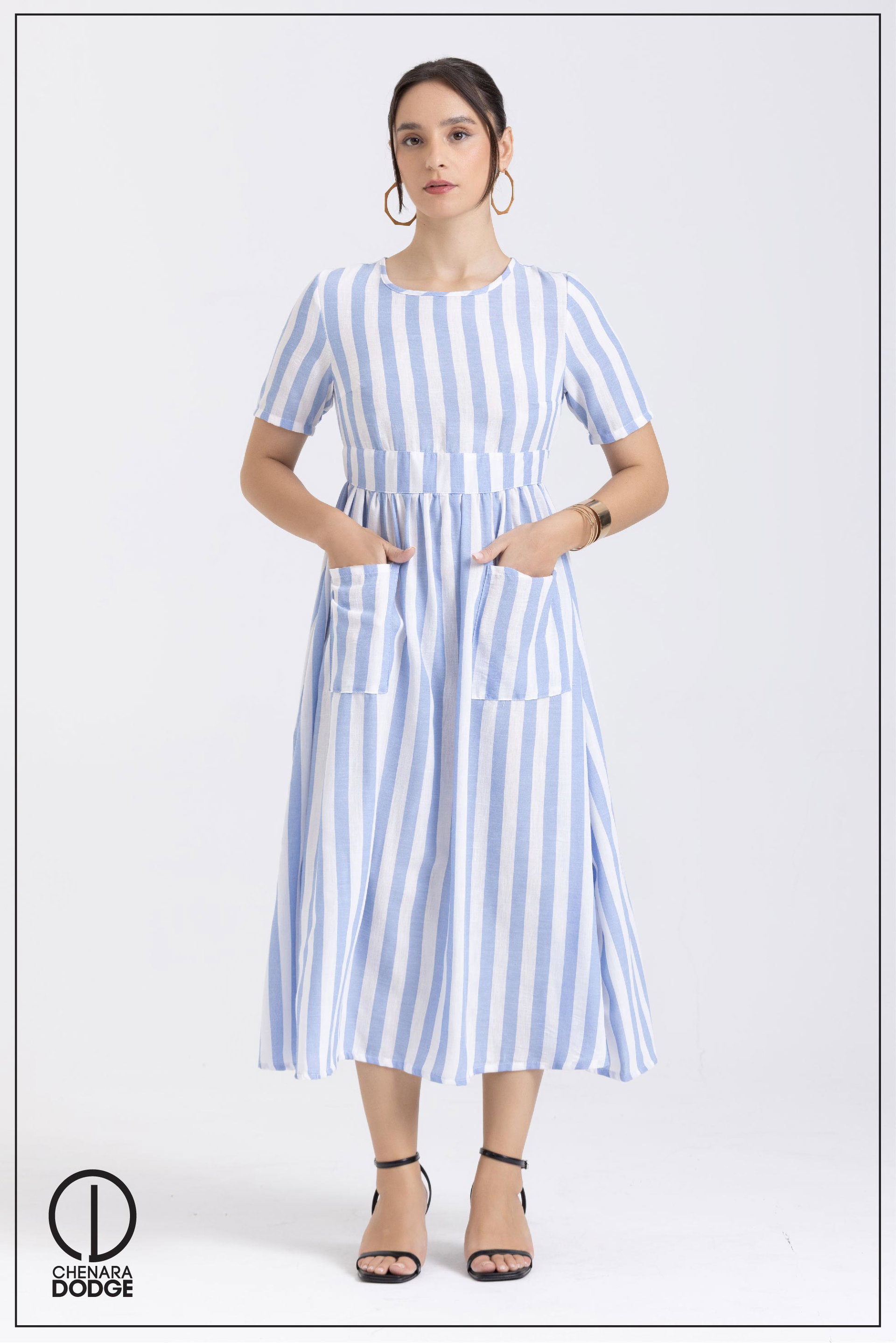 SIDNEY STRIPED POCKET MIDI DRESS