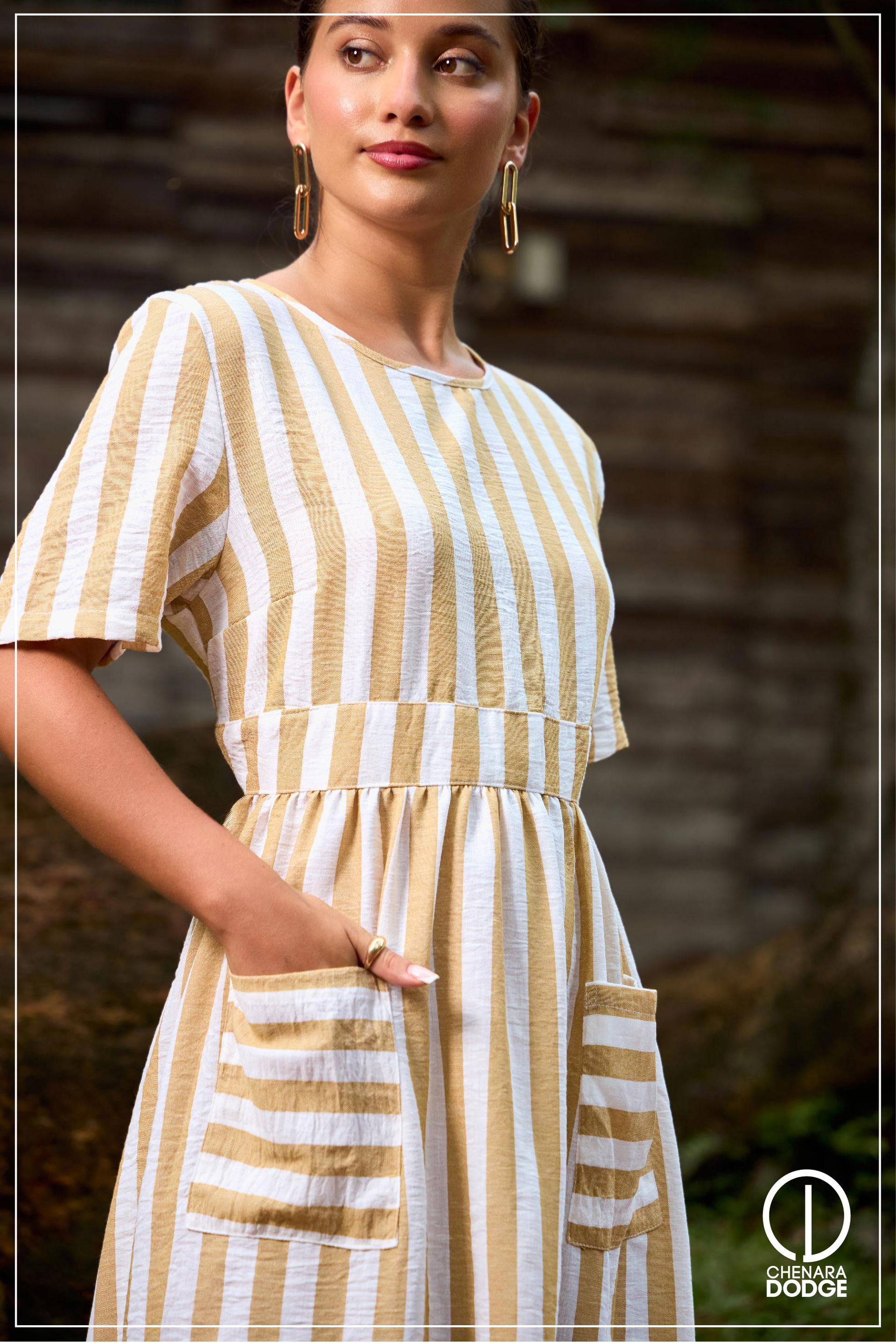 SIDNEY STRIPED POCKET MIDI DRESS