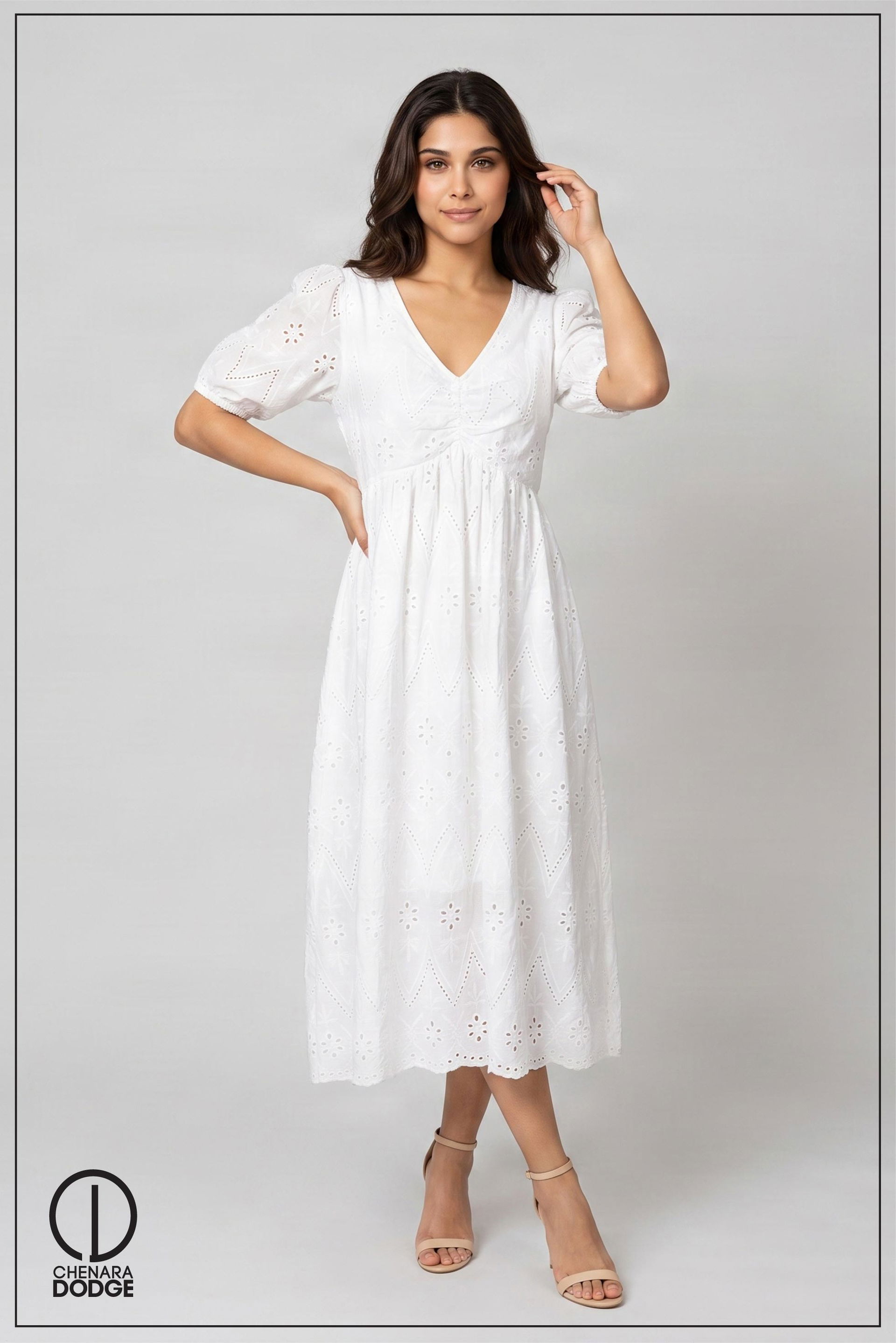 SILVIA PUFF SLEEVE MIDI DRESS