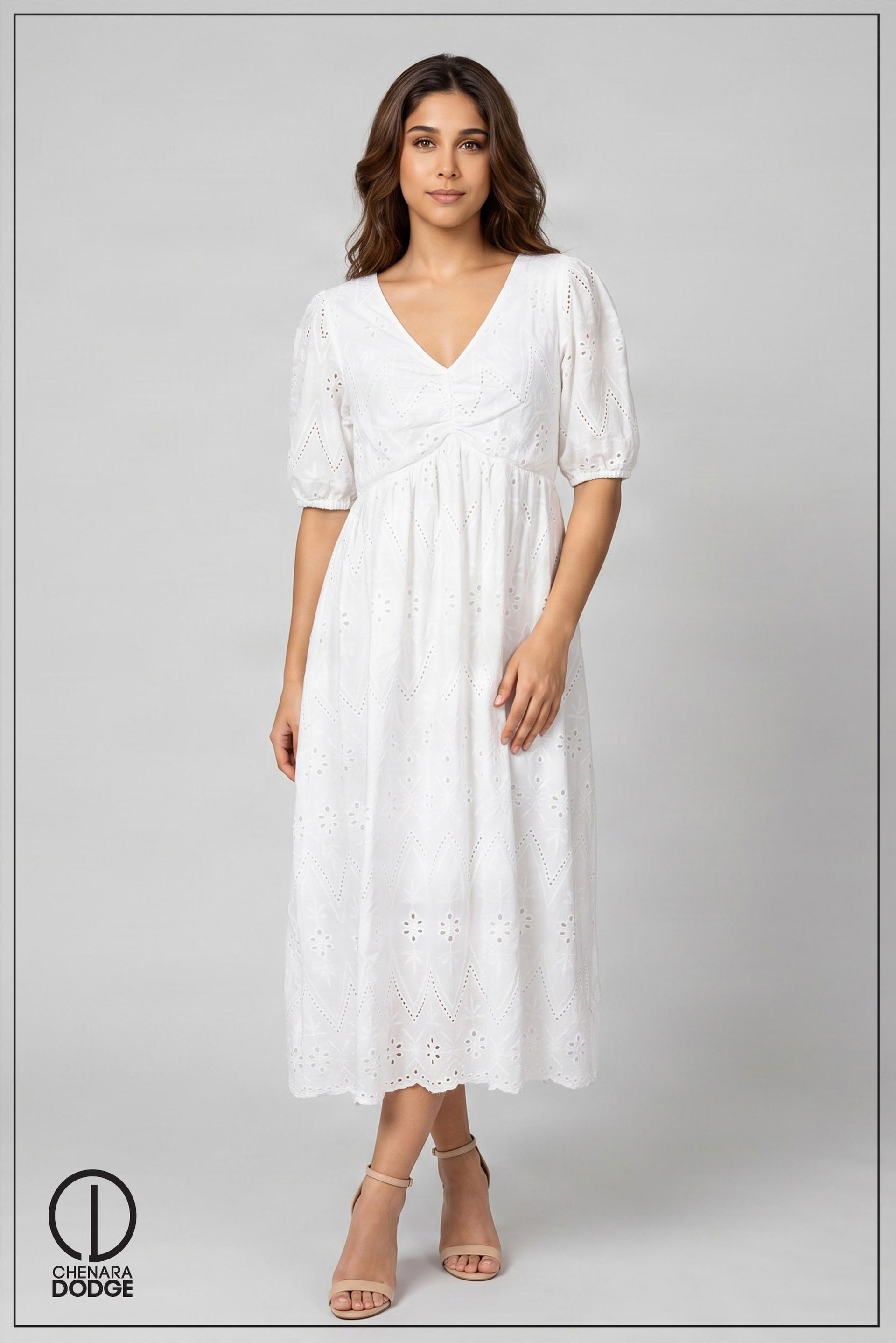 SILVIA PUFF SLEEVE MIDI DRESS