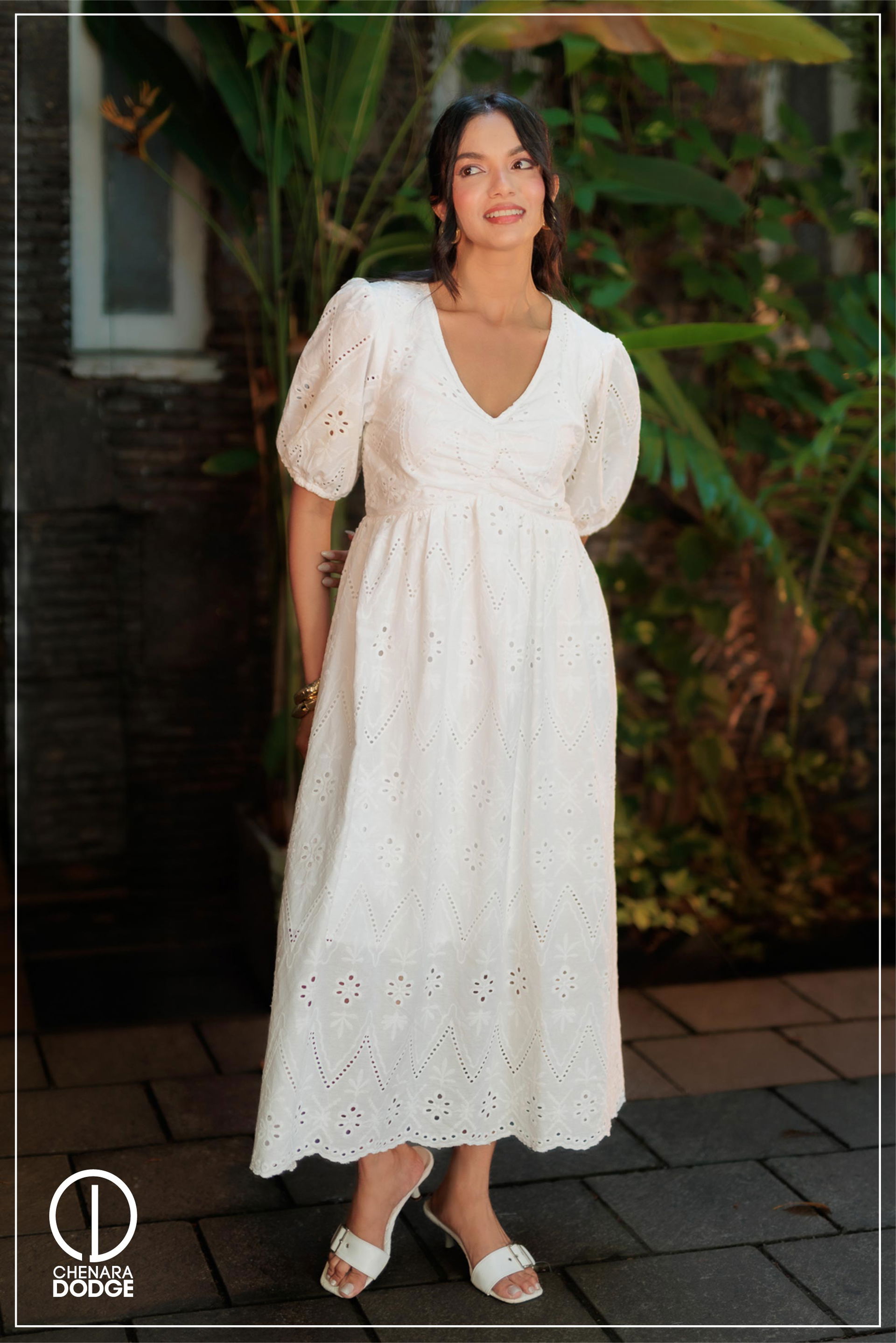 SILVIA PUFF SLEEVE MIDI DRESS