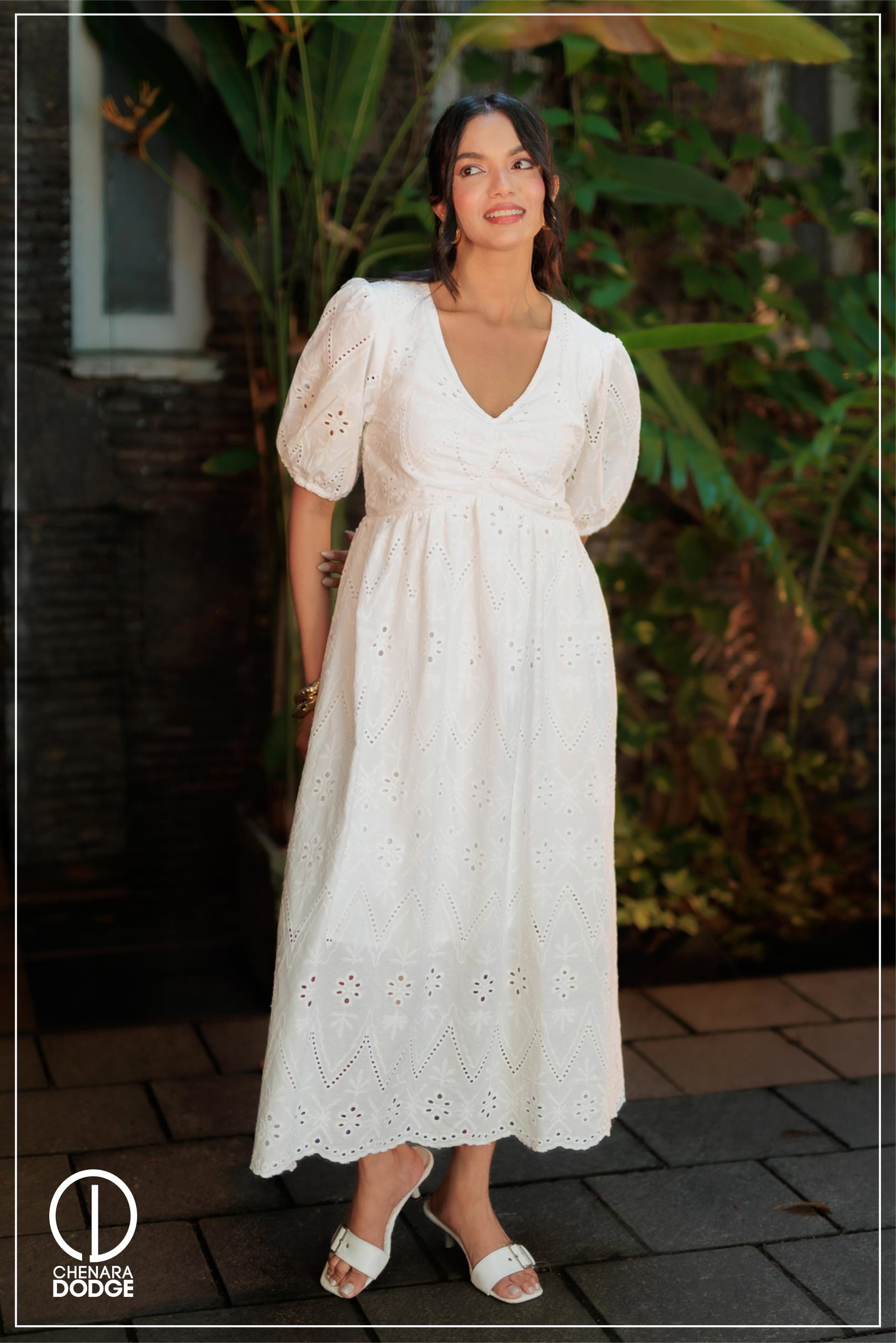 SILVIA PUFF SLEEVE MIDI DRESS