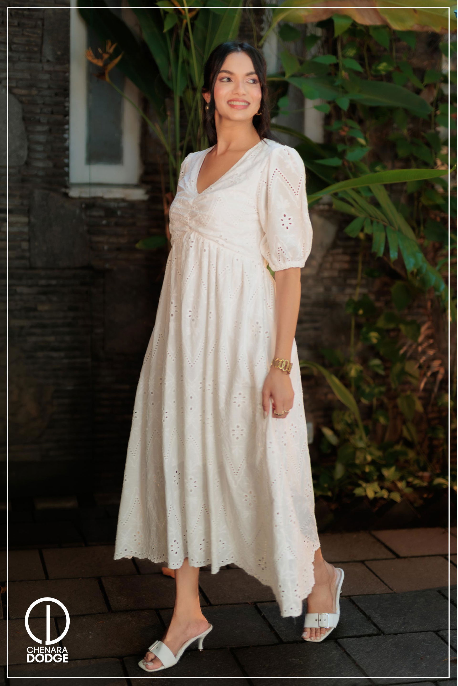 SILVIA PUFF SLEEVE MIDI DRESS
