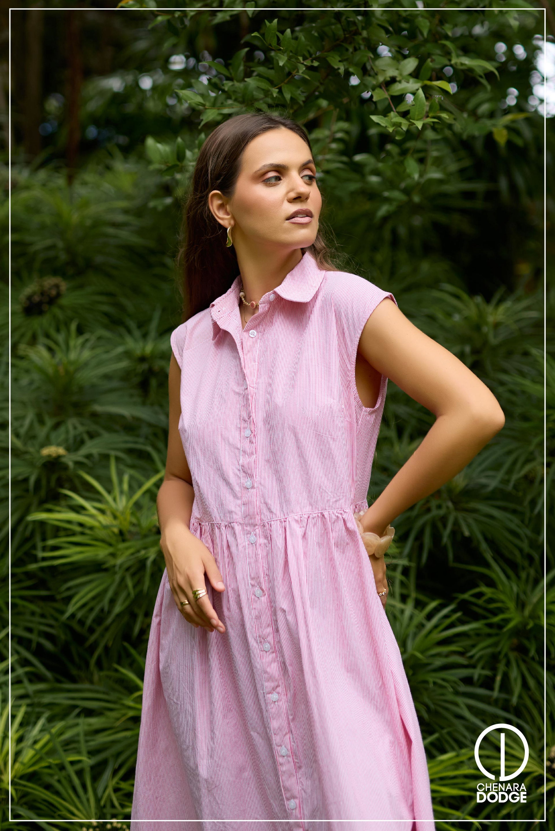 TARA SLEEVELESS EMB MIDI DRESS 