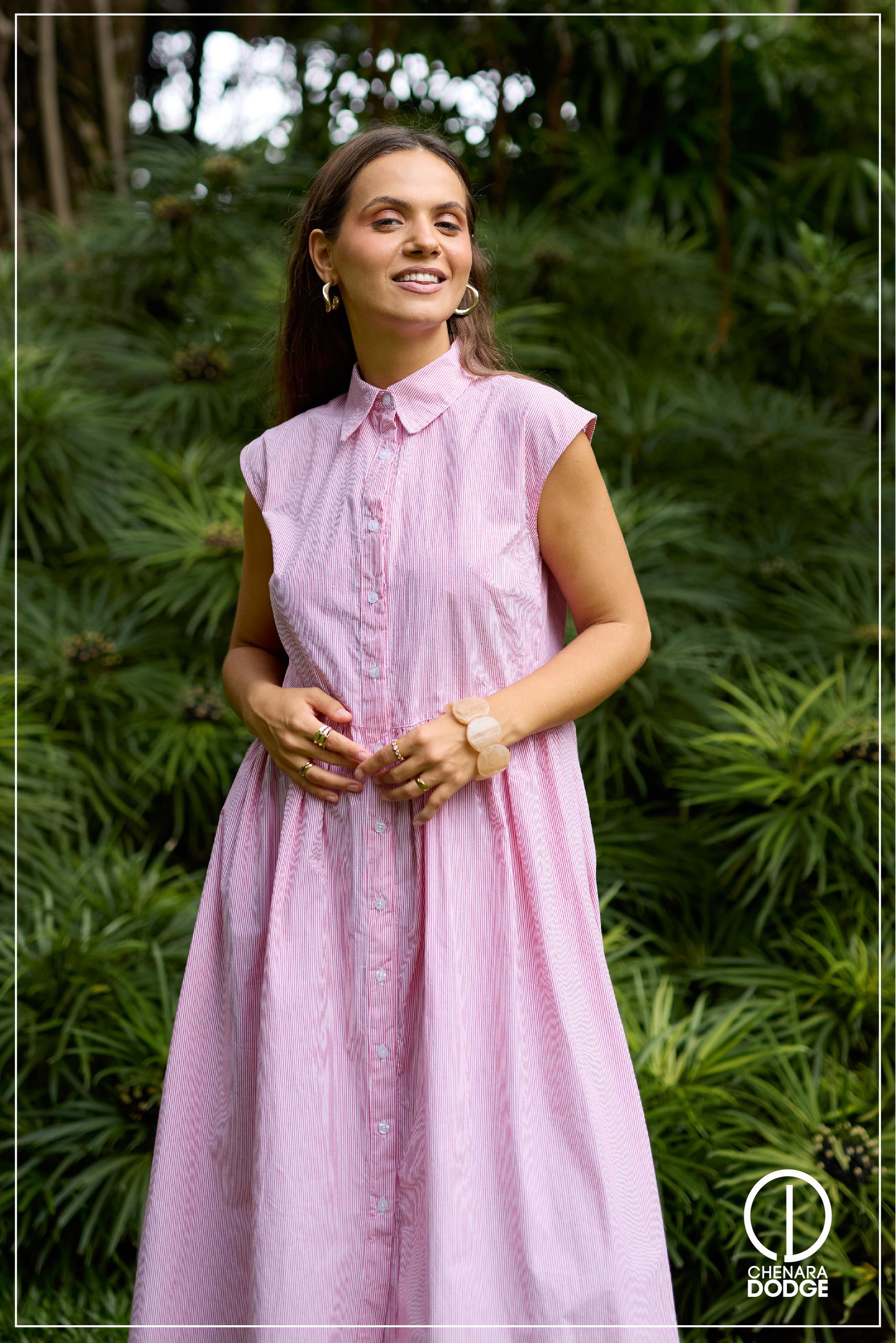 TARA SLEEVELESS EMB MIDI DRESS 