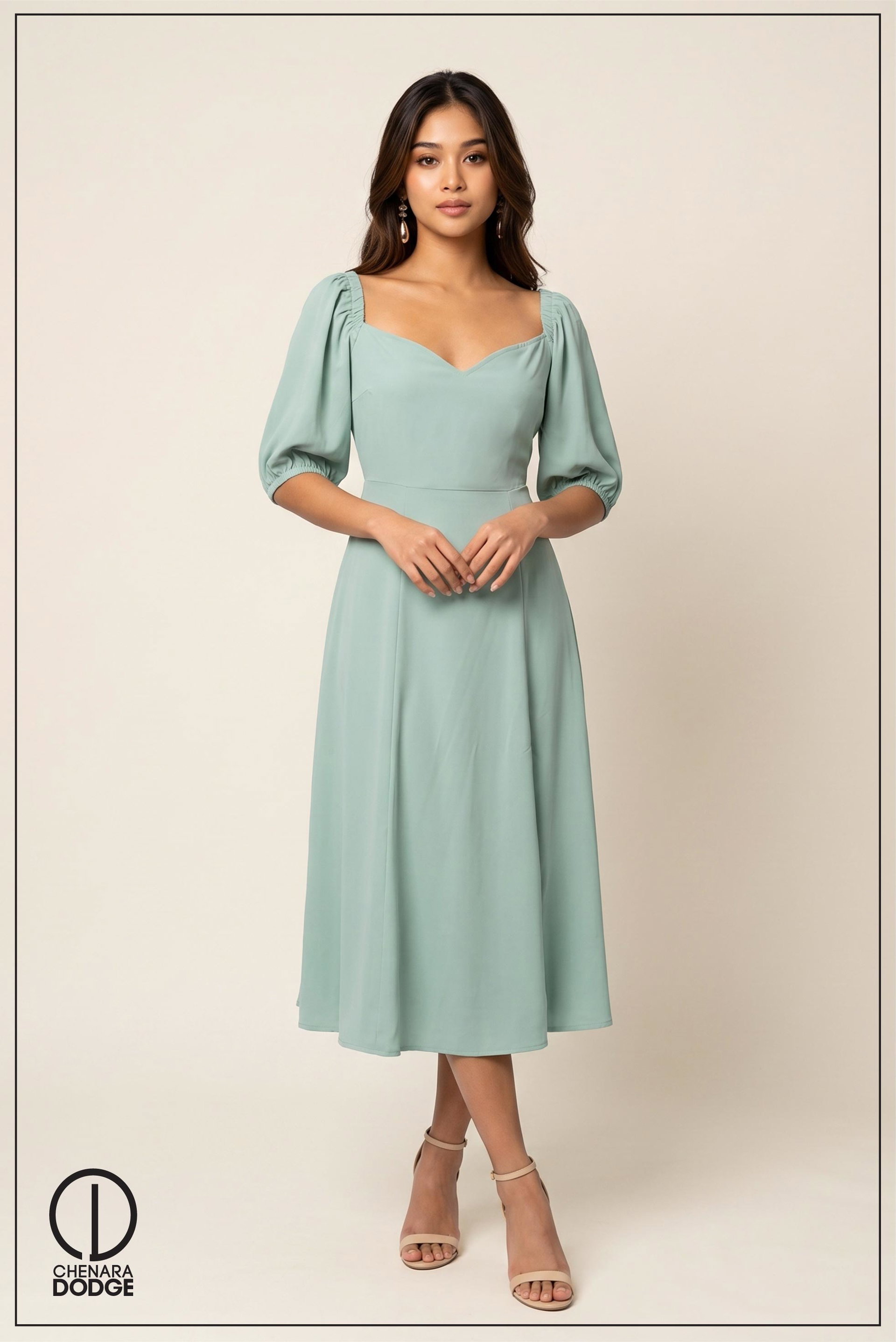 TARA SWEETHEART NECK MIDI DRESS