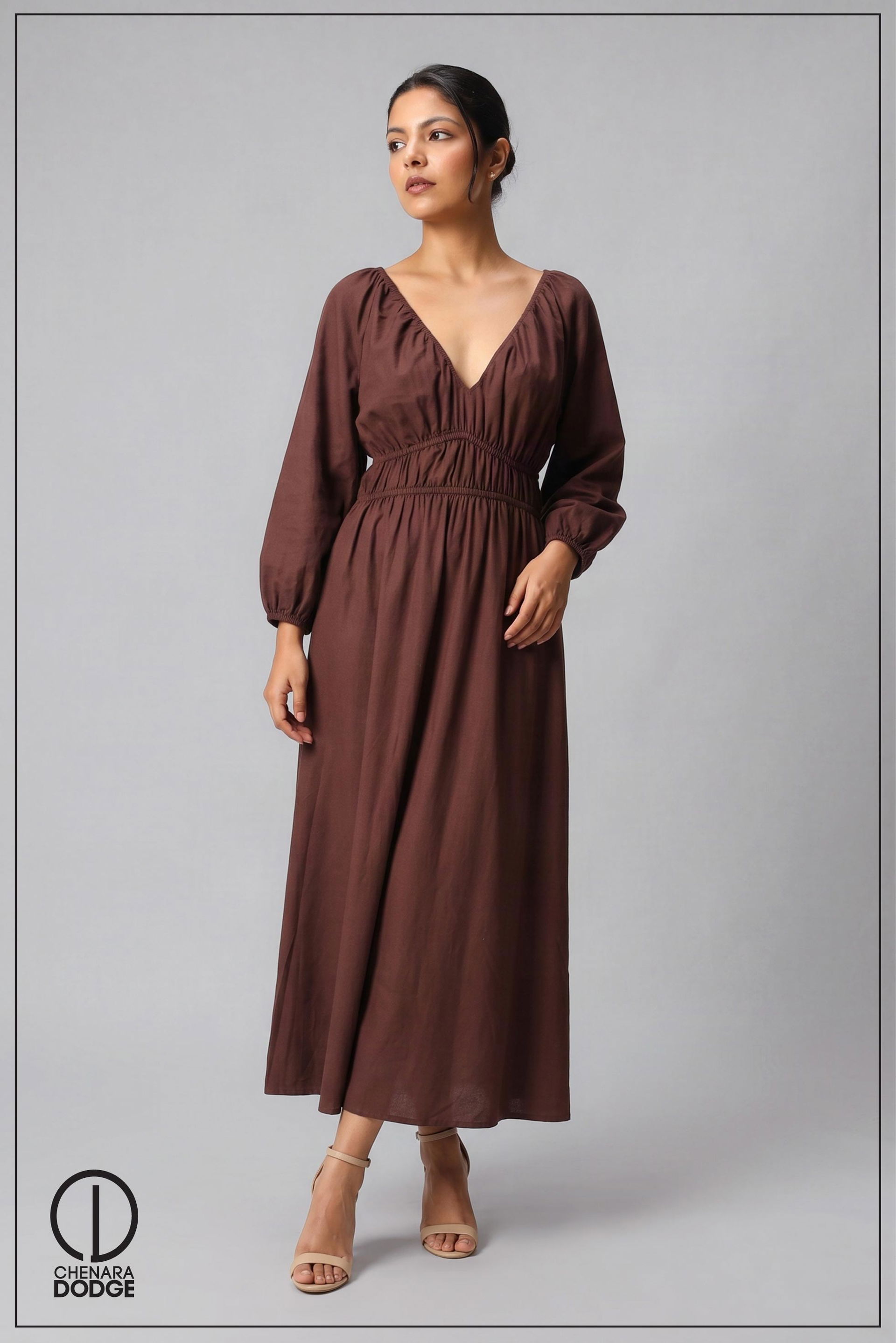 TEROLIYA V NECK MIDI DRESS