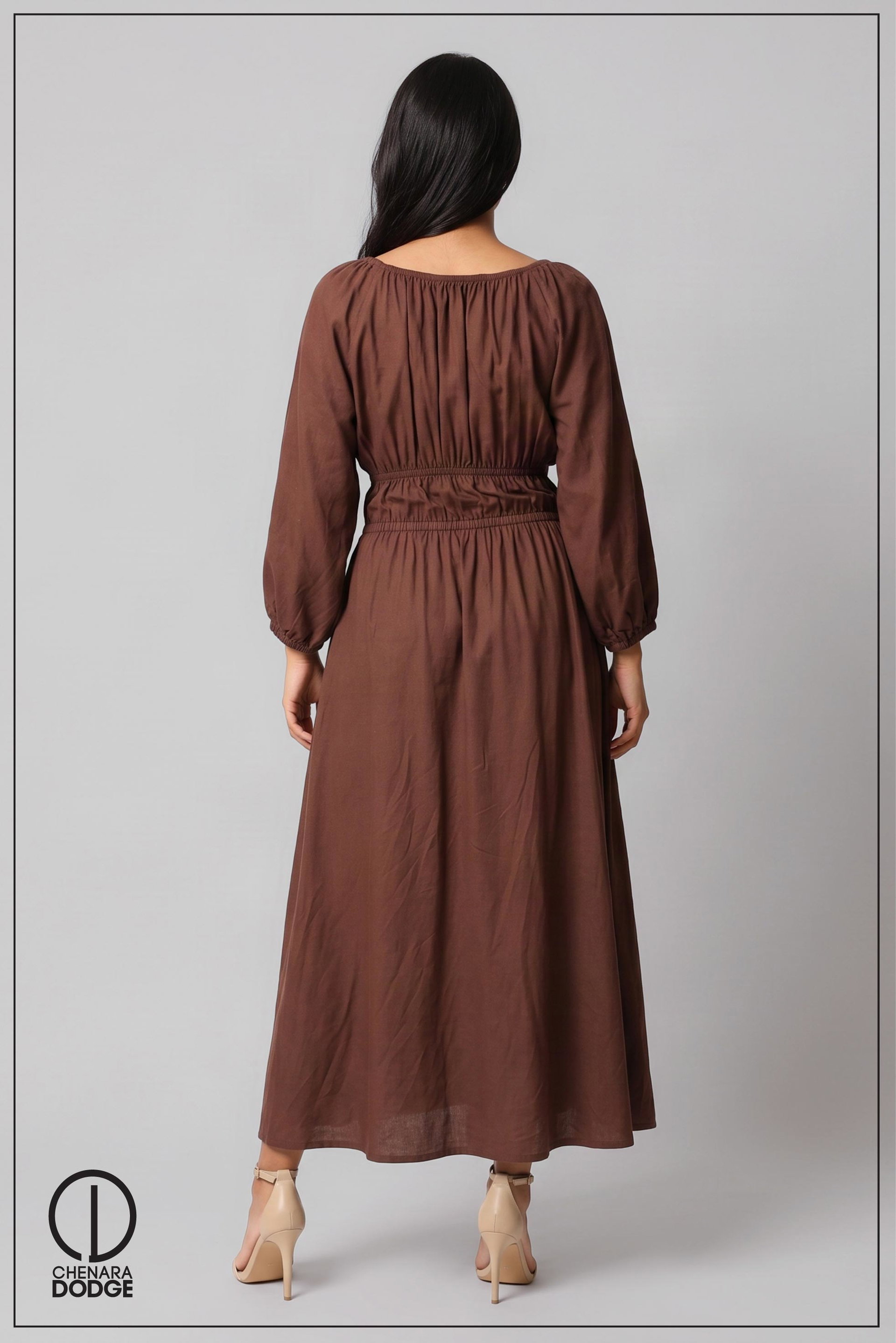 TEROLIYA V NECK MIDI DRESS