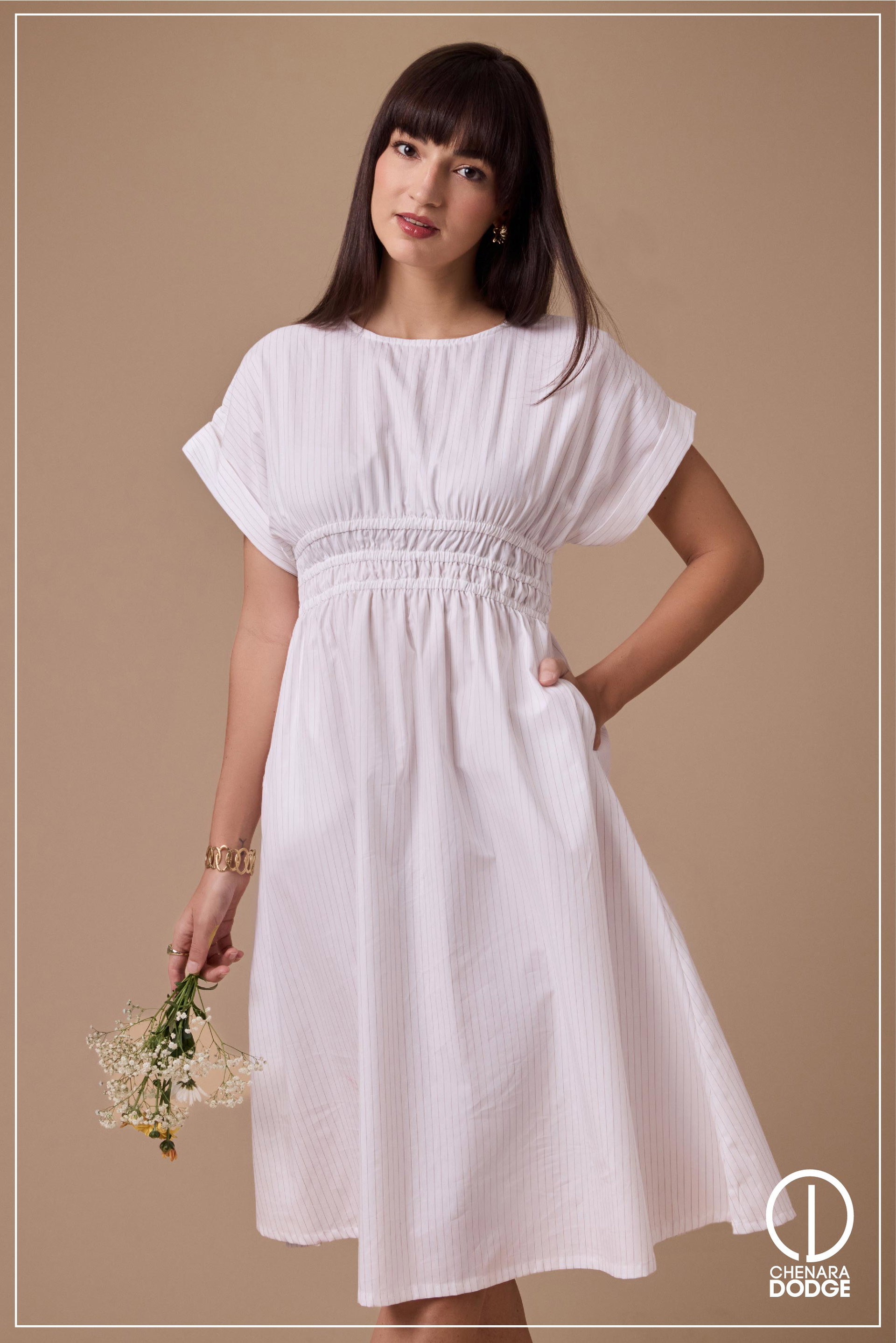 THABITHA WAIST FITTED MIDI DRESS