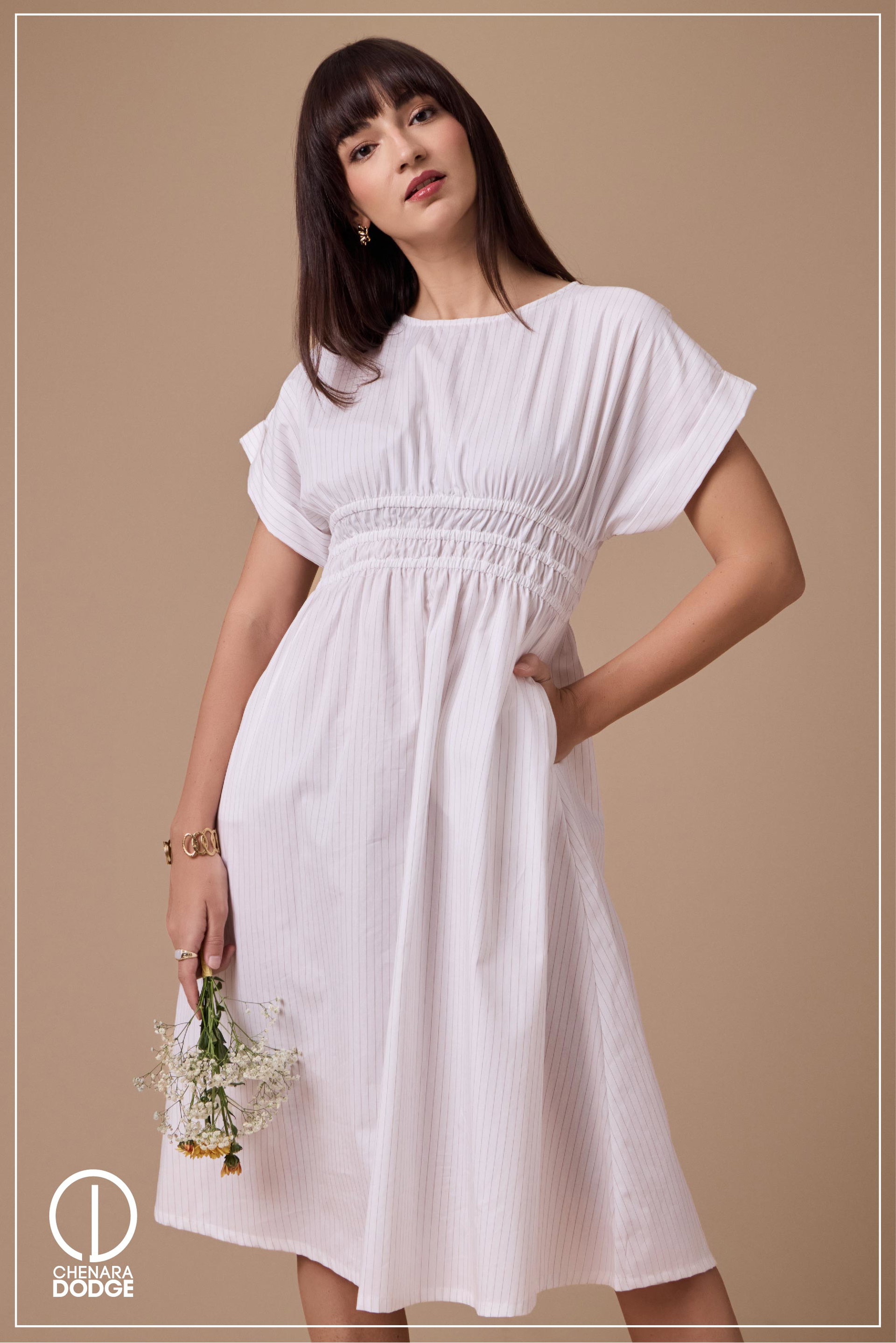 THABITHA WAIST FITTED MIDI DRESS