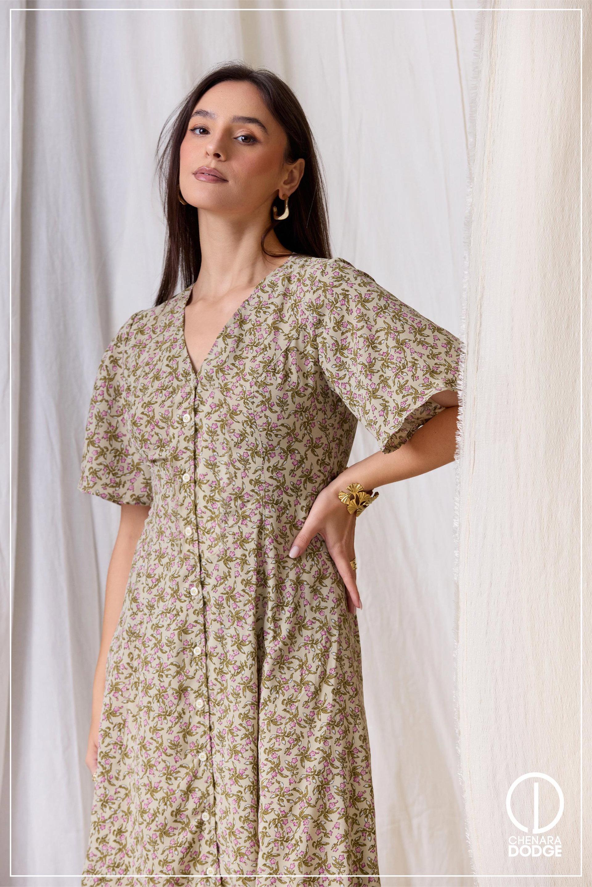 THALIA V NECK MIDI DRESS