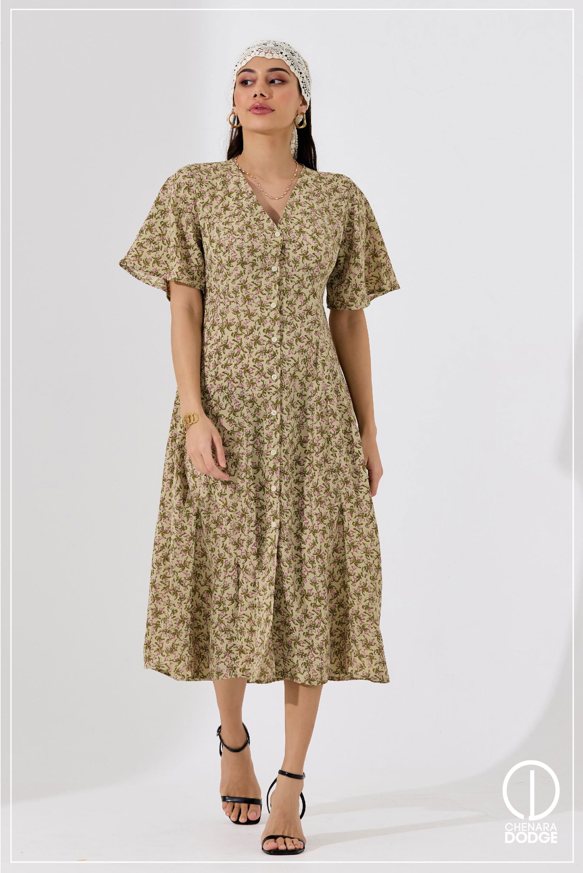 THALIA V NECK MIDI DRESS