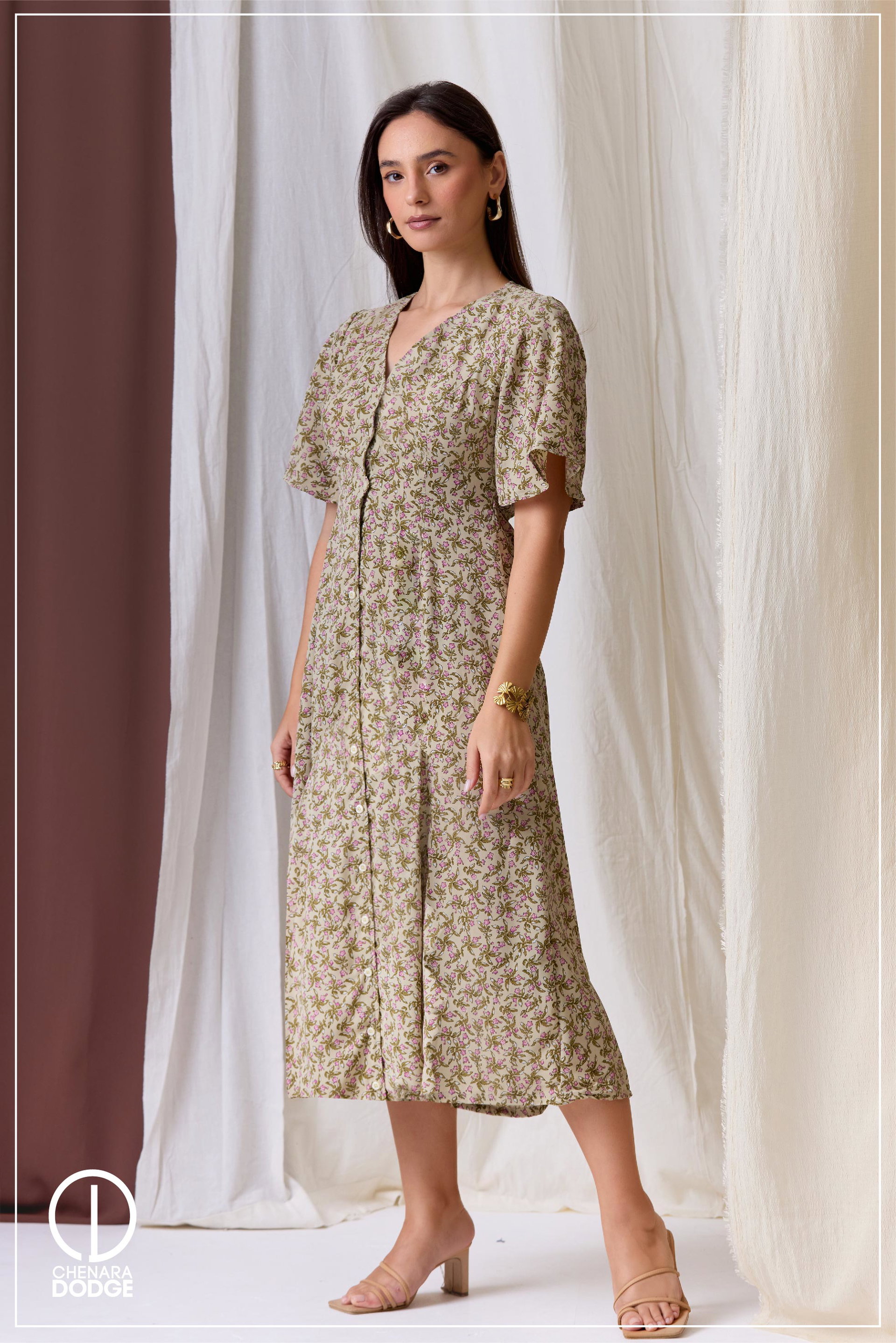 THALIA V NECK MIDI DRESS