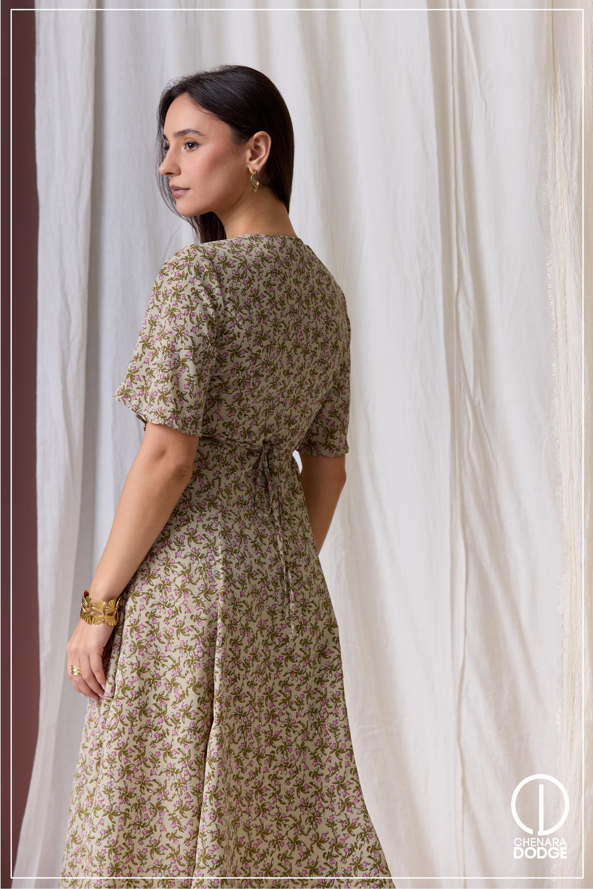 THALIA V NECK MIDI DRESS
