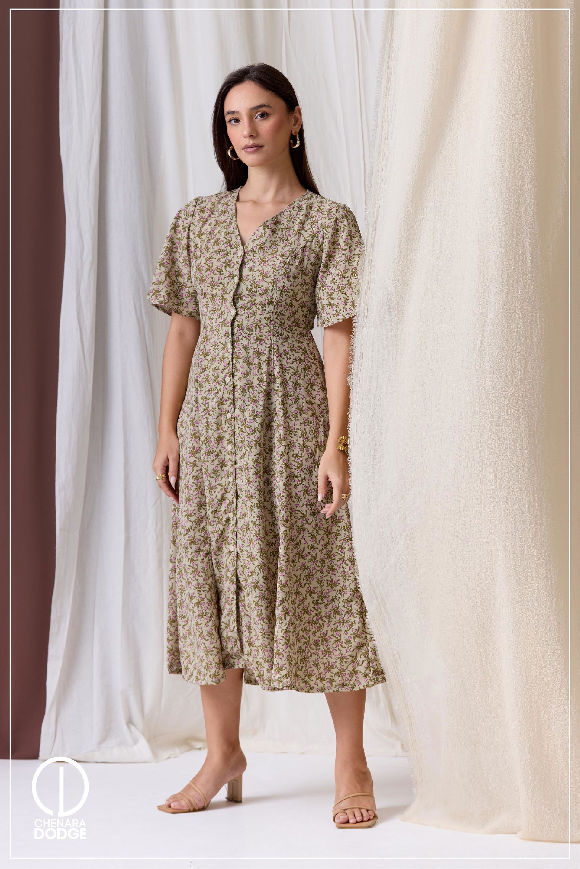 THALIA V NECK MIDI DRESS