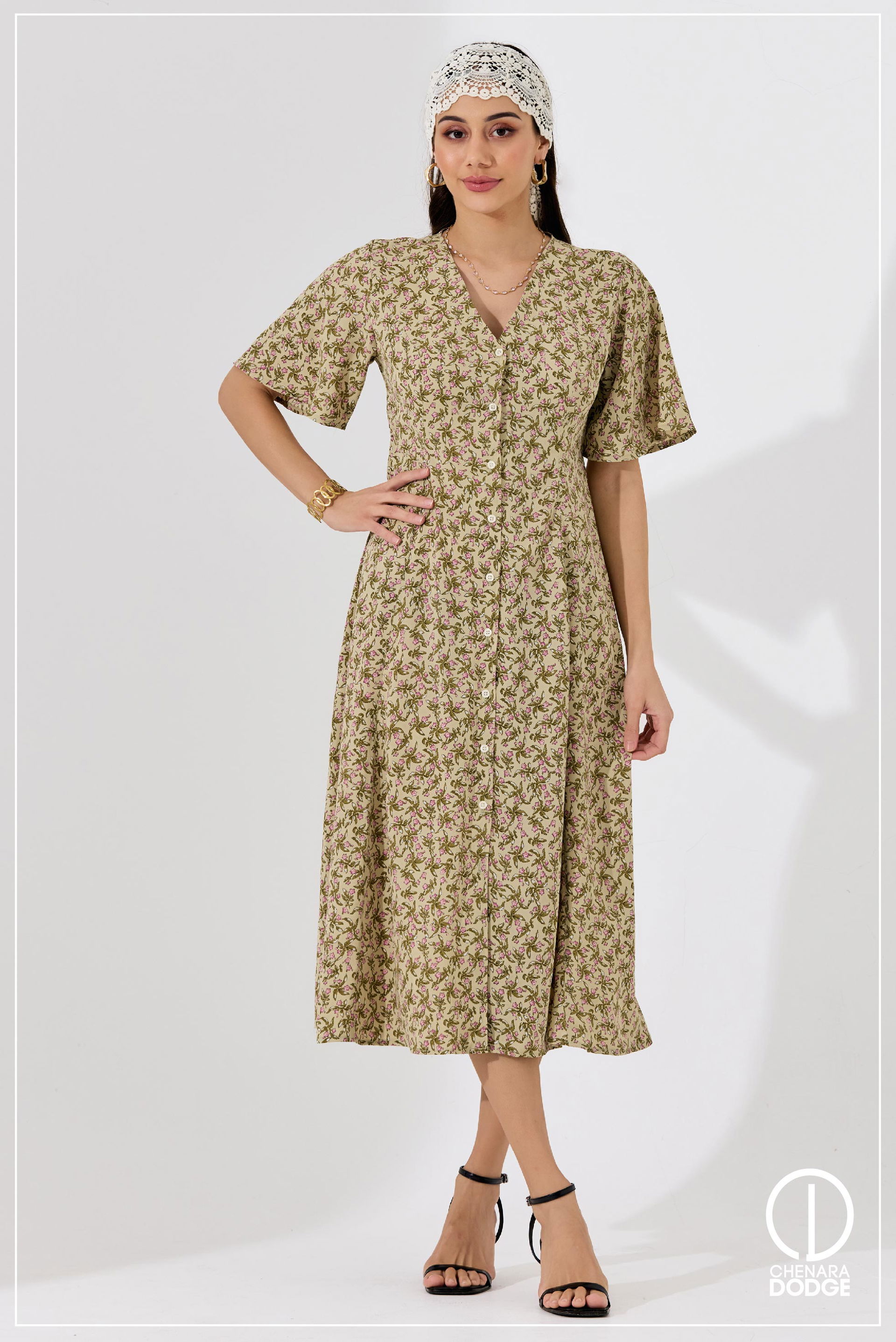 THALIA V NECK MIDI DRESS