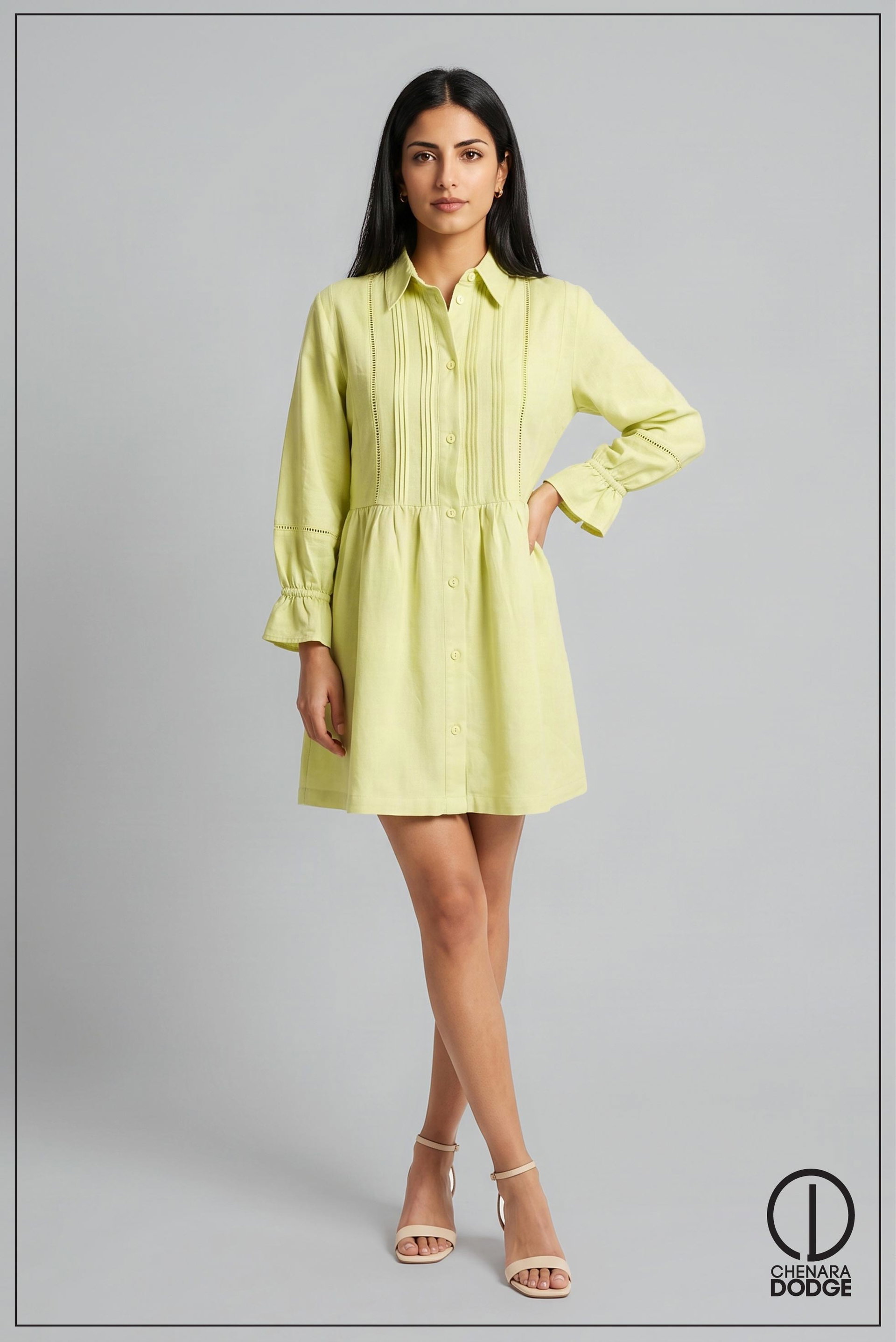  THERA COLLARED PINTUCK MINI DRESS 