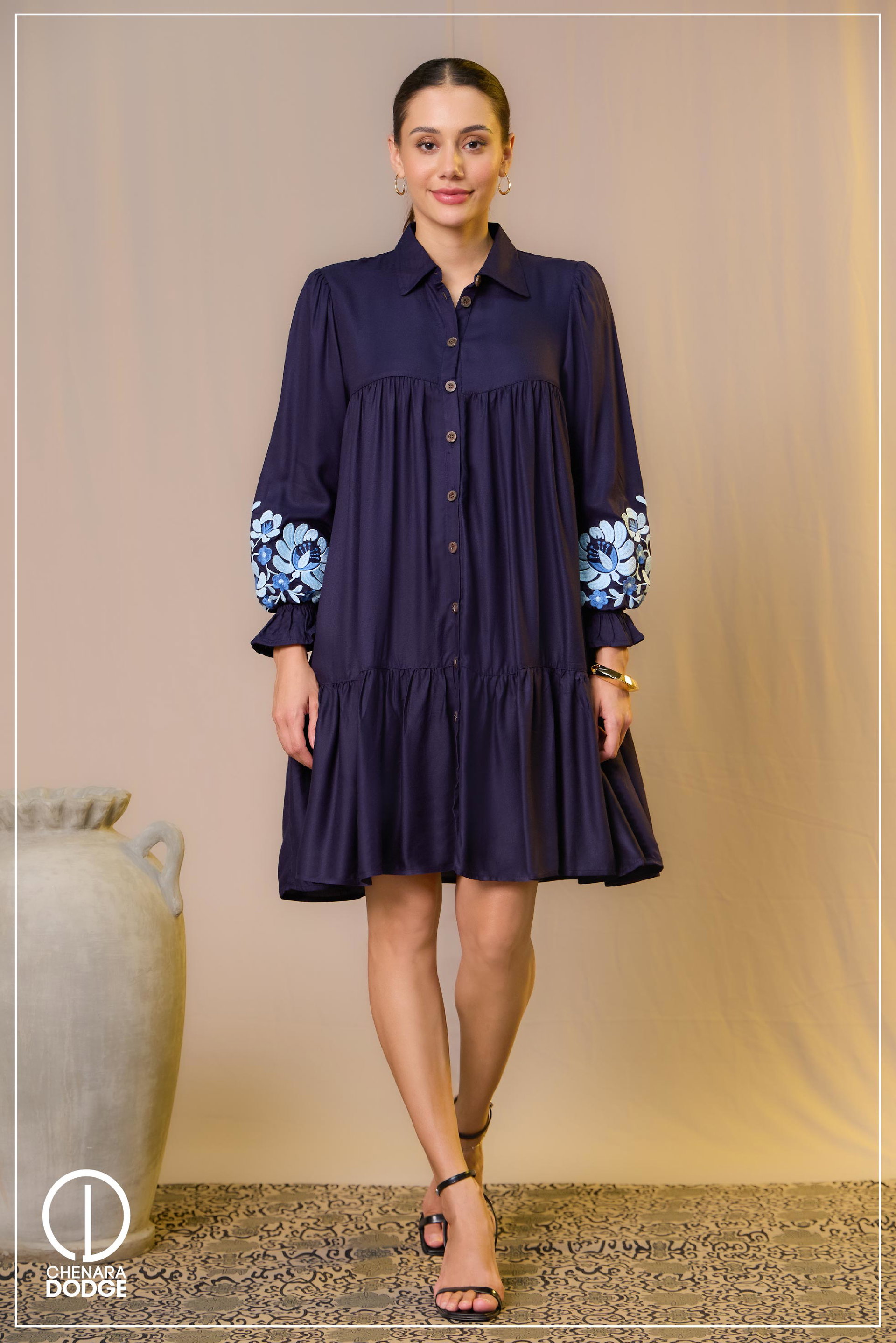 TIERED CASUAL EMB MINI DRESS