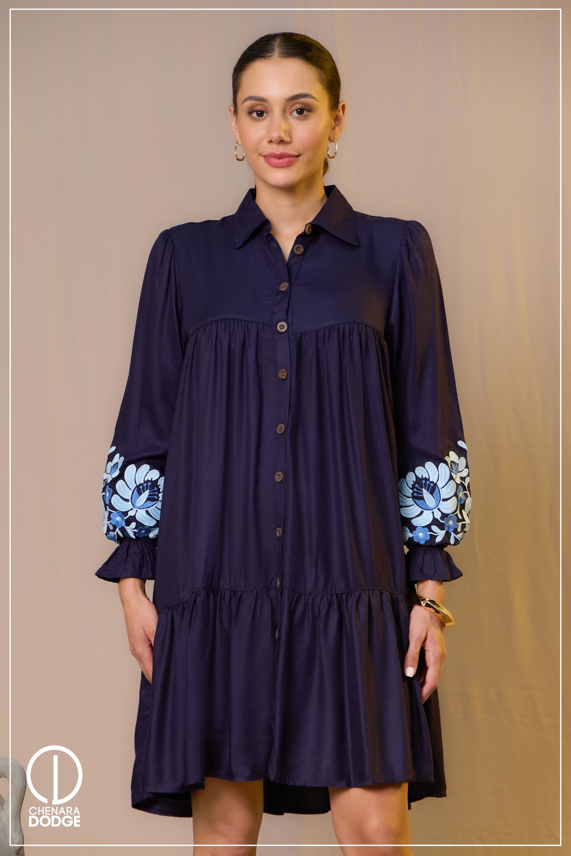 TIERED CASUAL EMB MINI DRESS