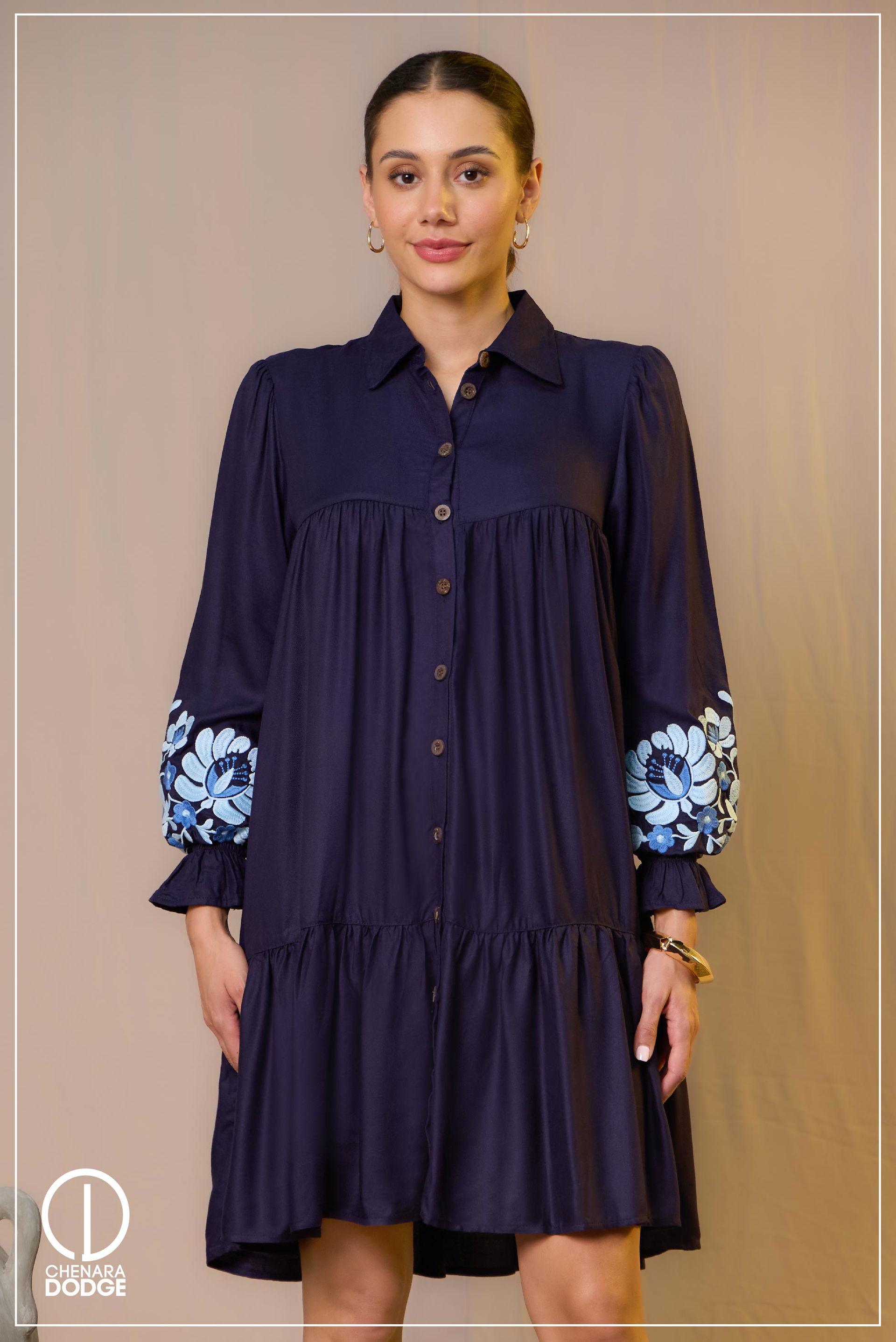 TIERED CASUAL EMB MINI DRESS