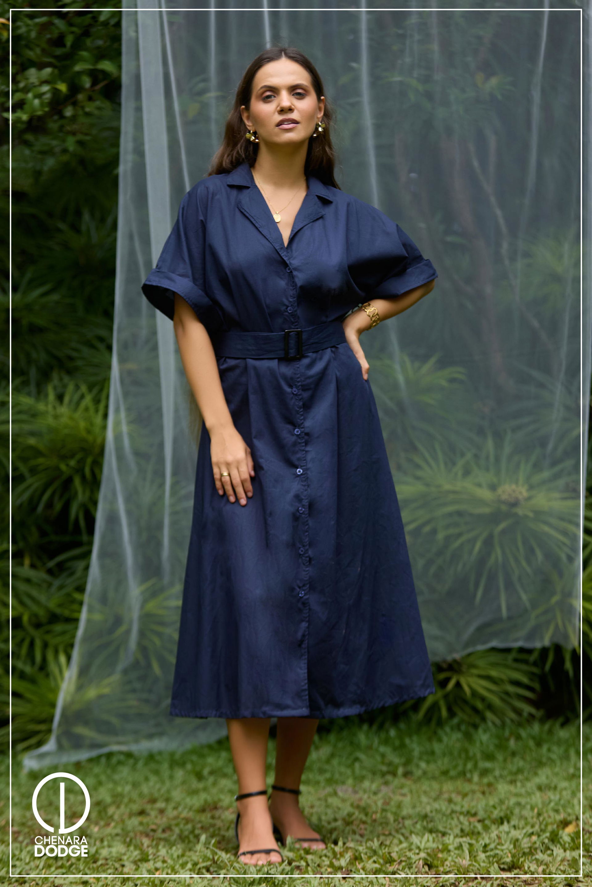 VERONICA COLLAR DETAILED MIDI DRESS
