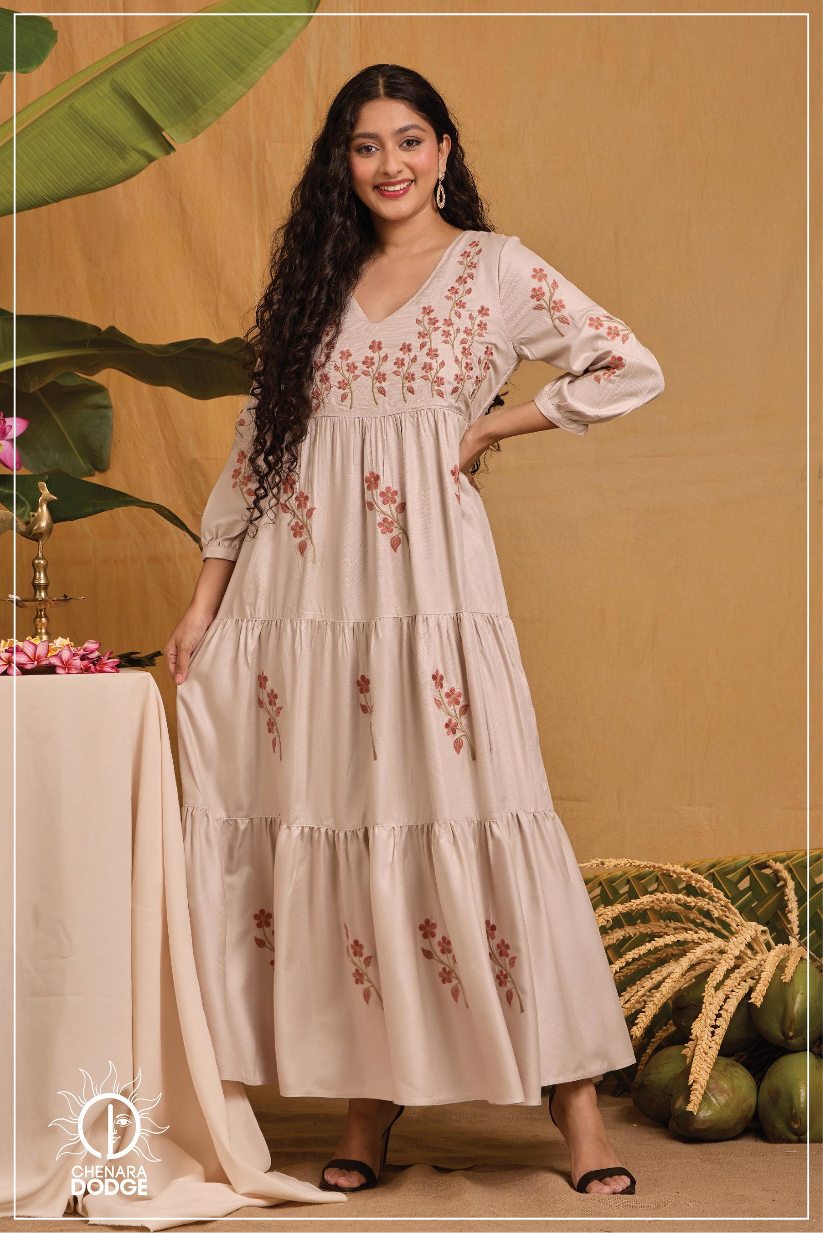 chinese dress ladies Jacquard Crop Top & Flared Skirt Set  1.O.A.K