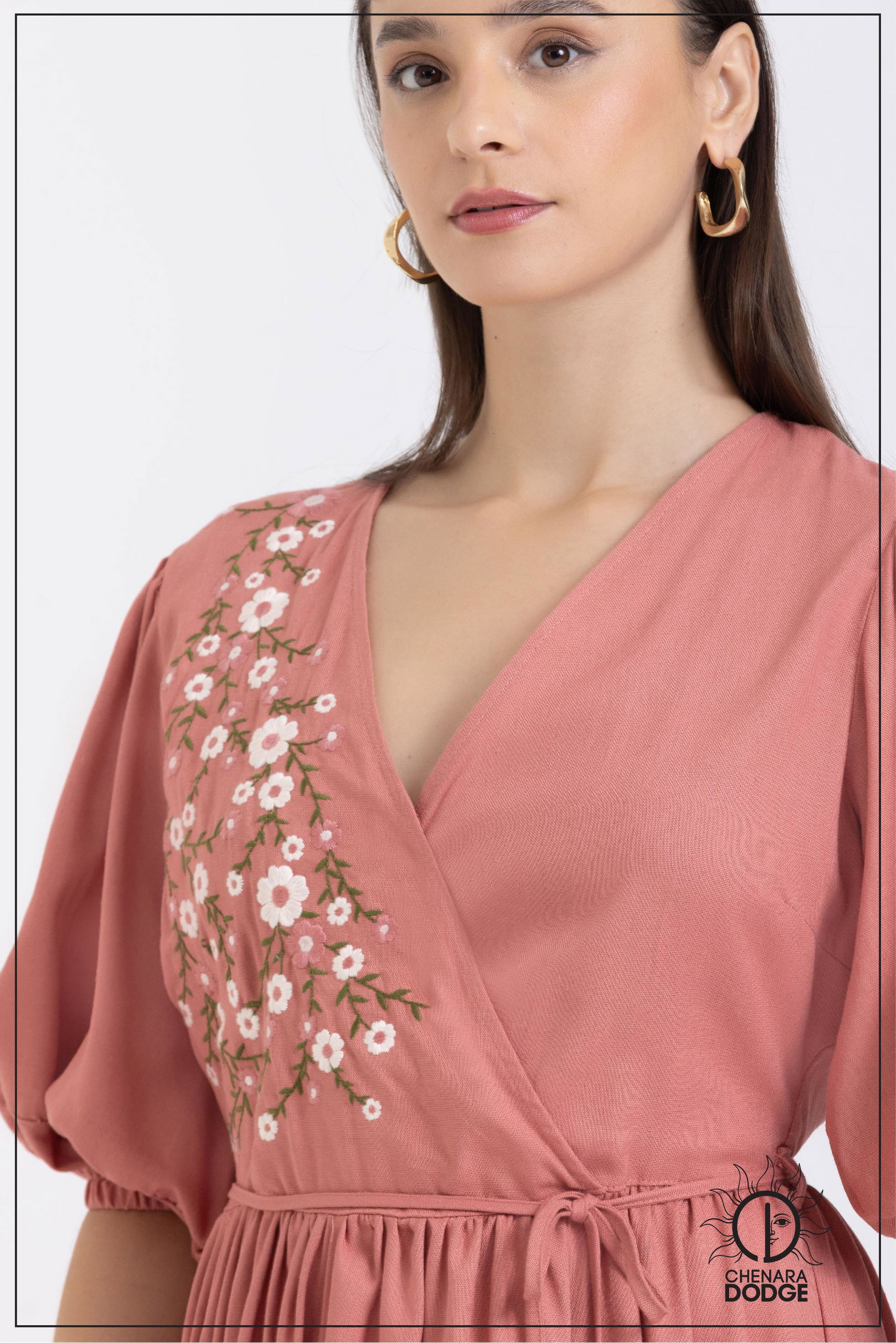 VOLINA CROSS OVER EMB MIDI DRESS