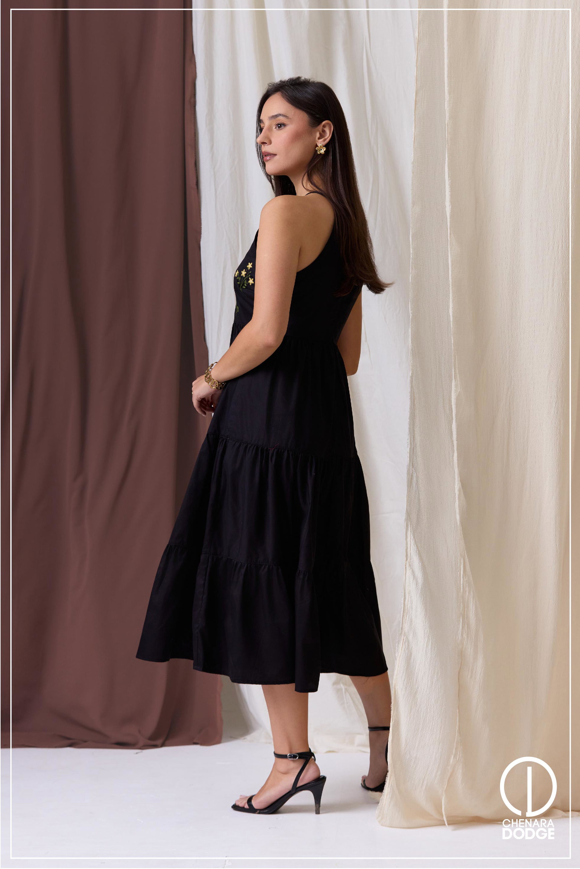 ZARA HLATER NECK EMB MIDI DRESS