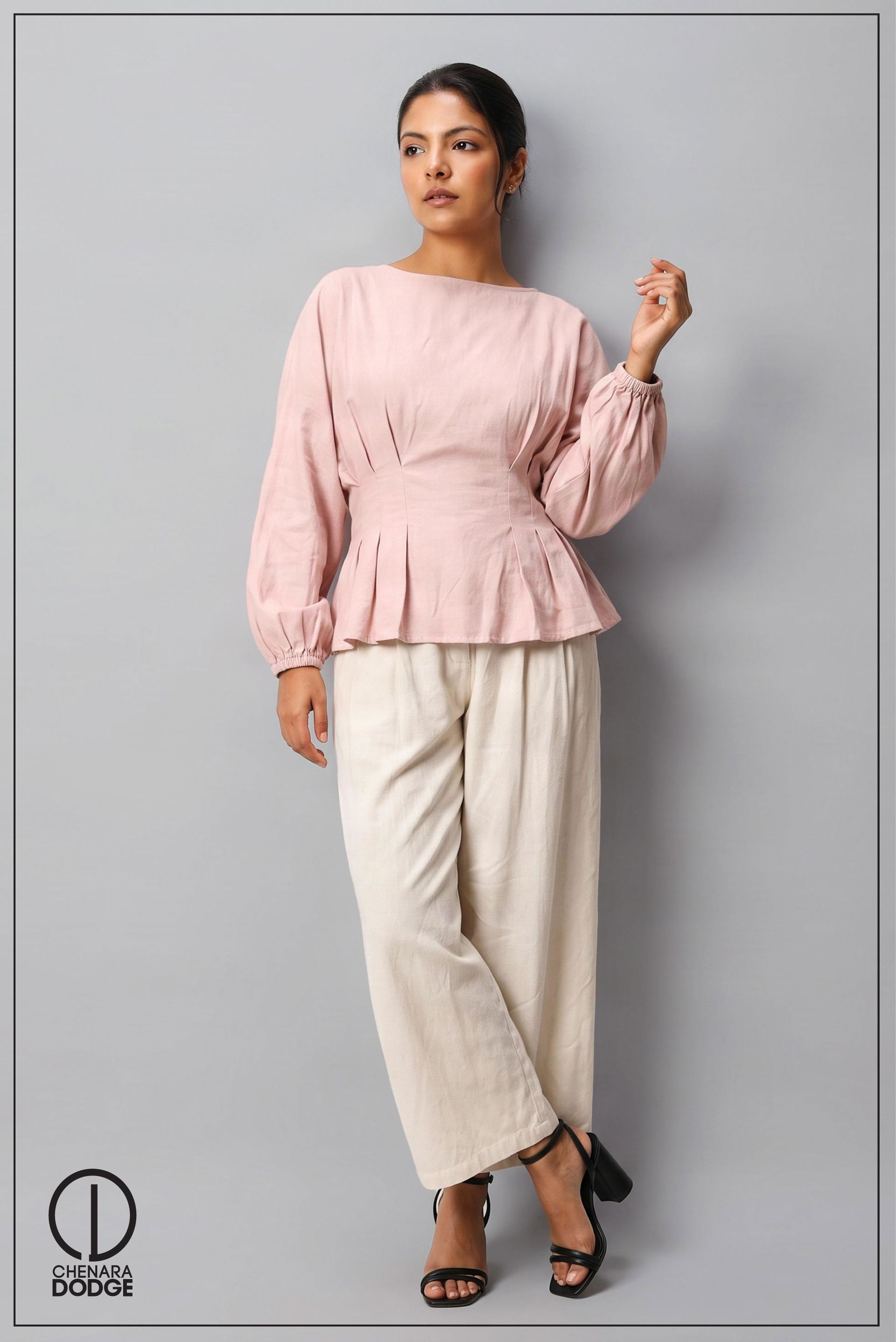 ZENDAYA LONG SLEEVE PLEATED TOP