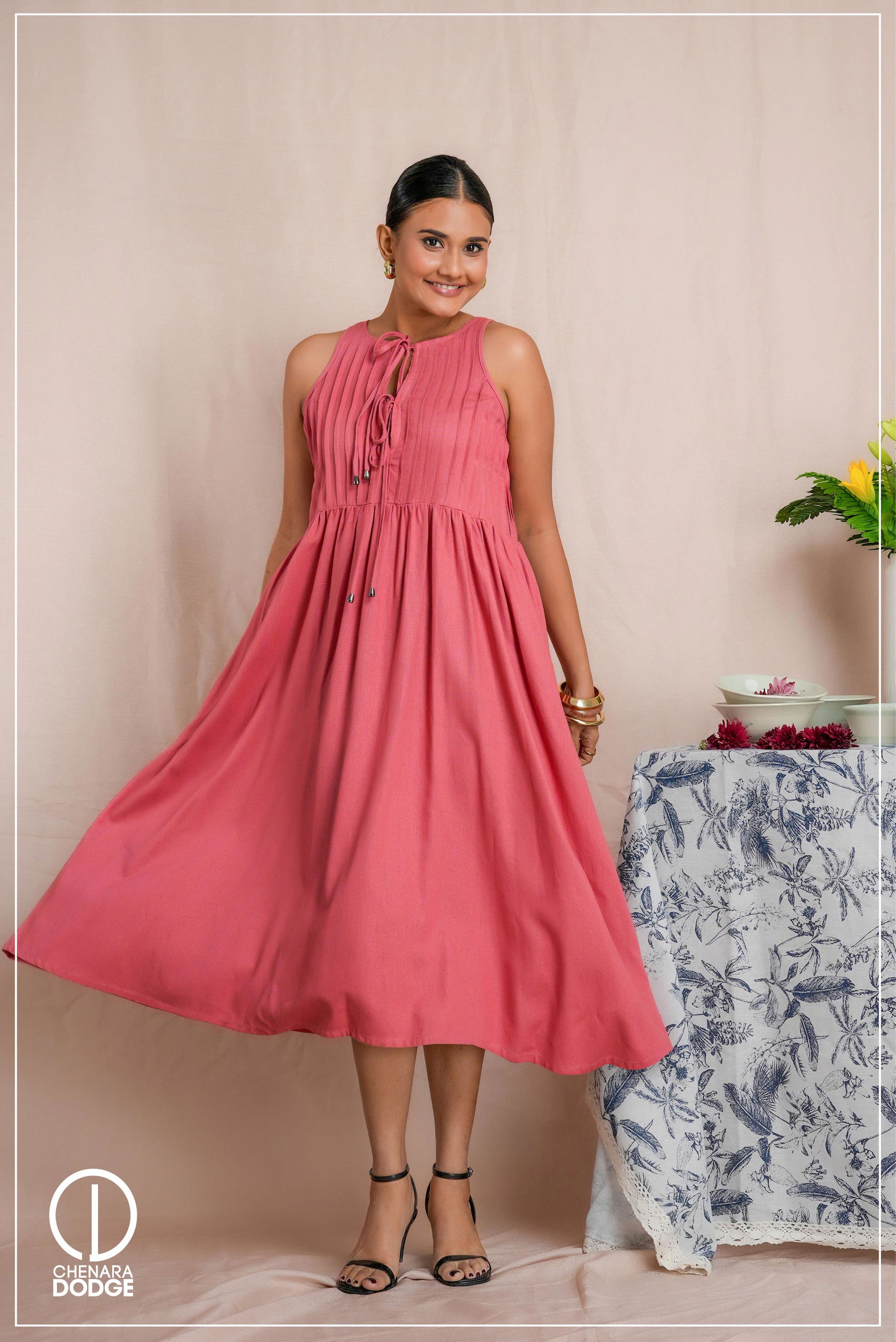 ZOE PINTUCK MIDI DRESS