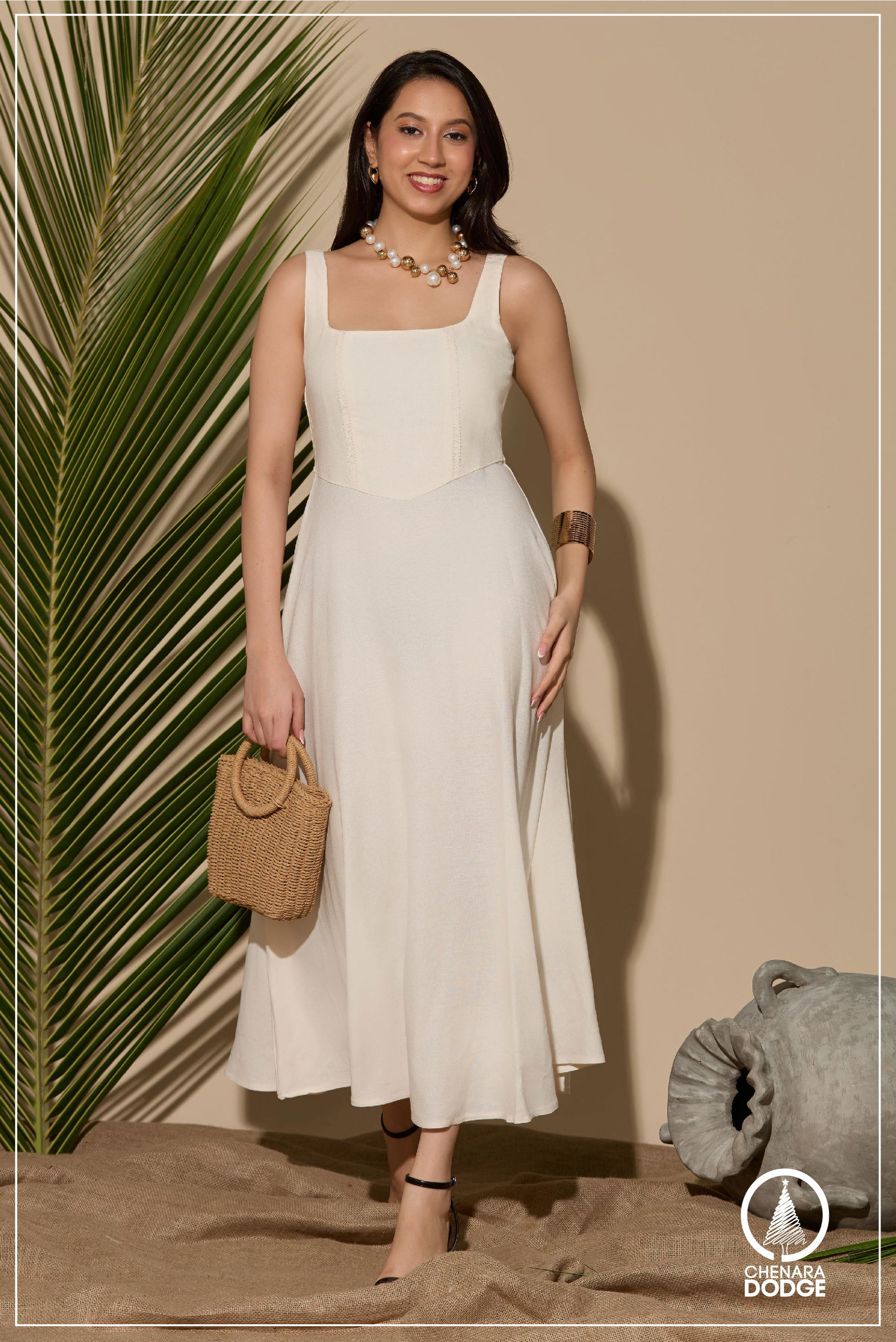 ZOE SQUARE-NECK MIDI DRESS